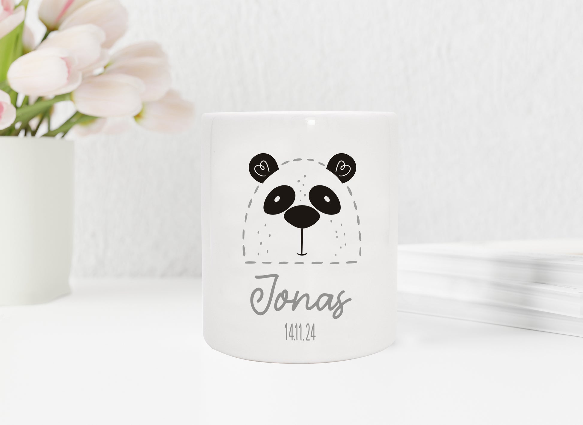 Personalisierte Spardose aus Keramik | Panda mit Name und Datum - verschenkich.de