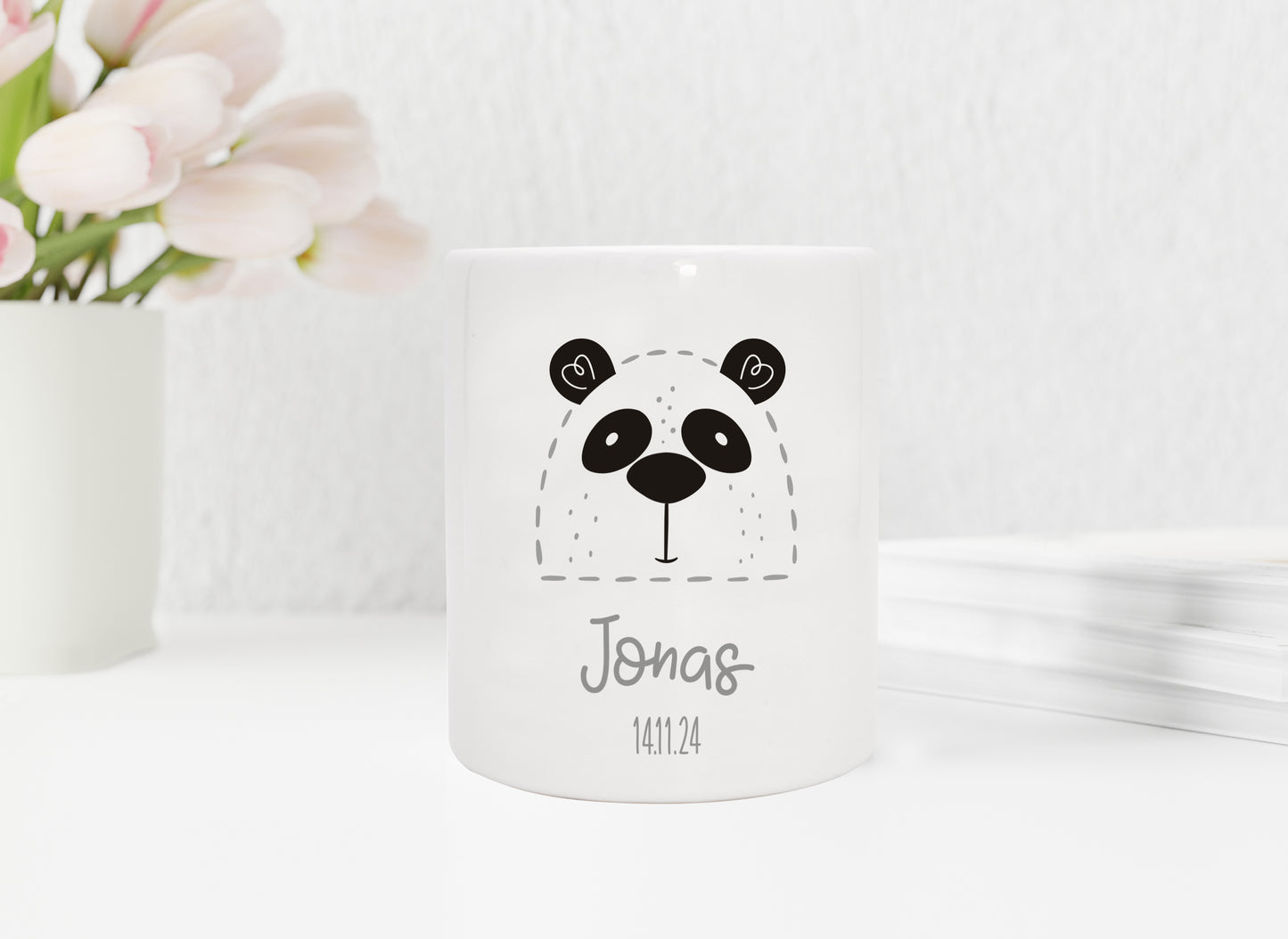 Personalisierte Spardose aus Keramik | Panda mit Name und Datum - verschenkich.de