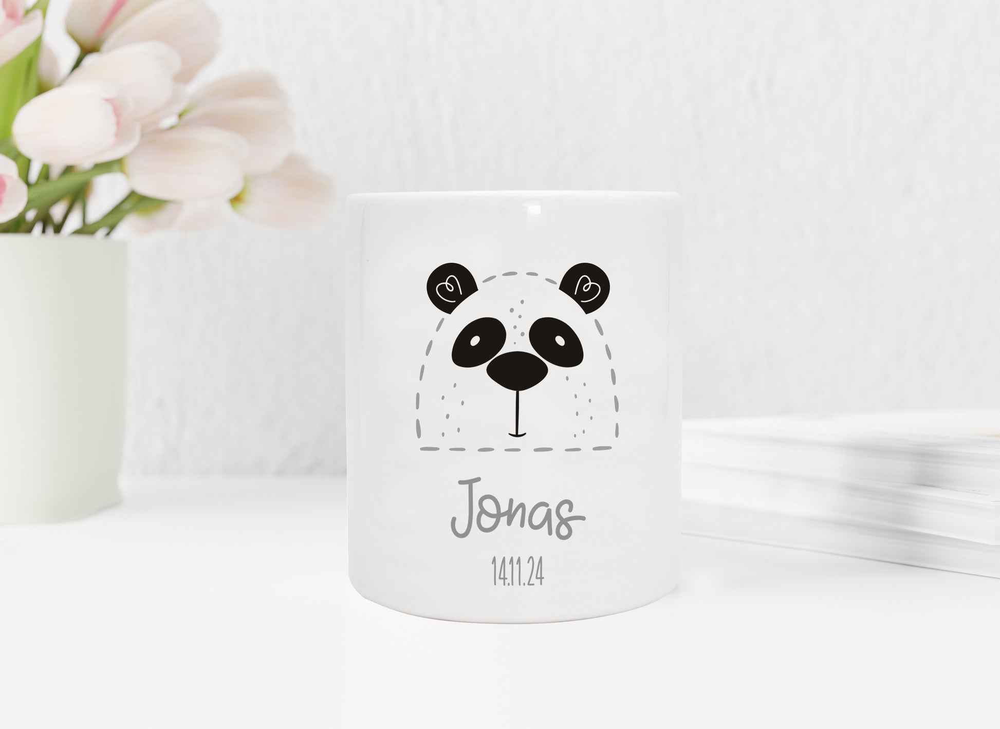Personalisierte Spardose aus Keramik | Panda mit Name und Datum - verschenkich.de