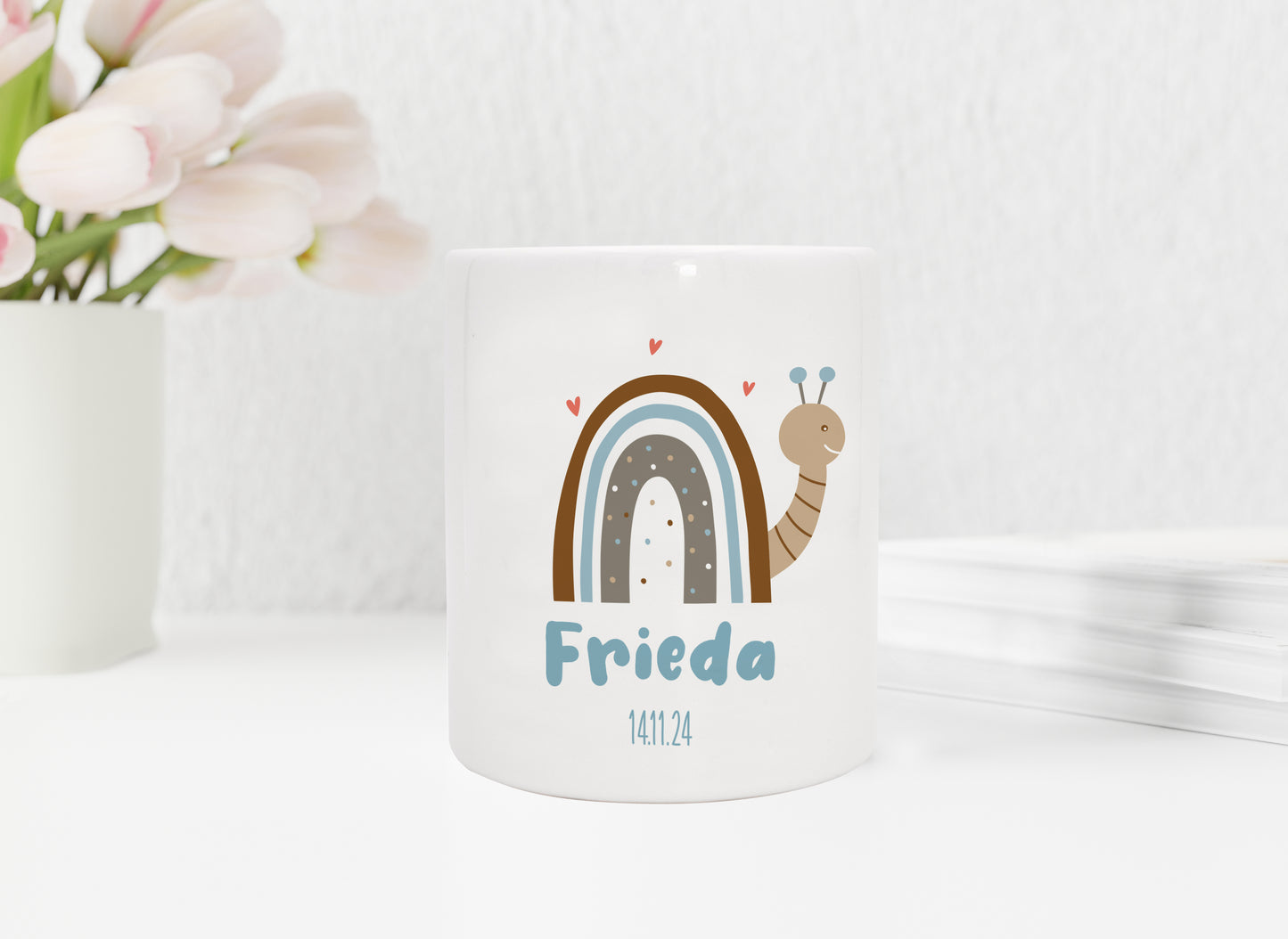 Personalisierte Spardose aus Keramik | Schnecke mit Name und Datum - verschenkich.de