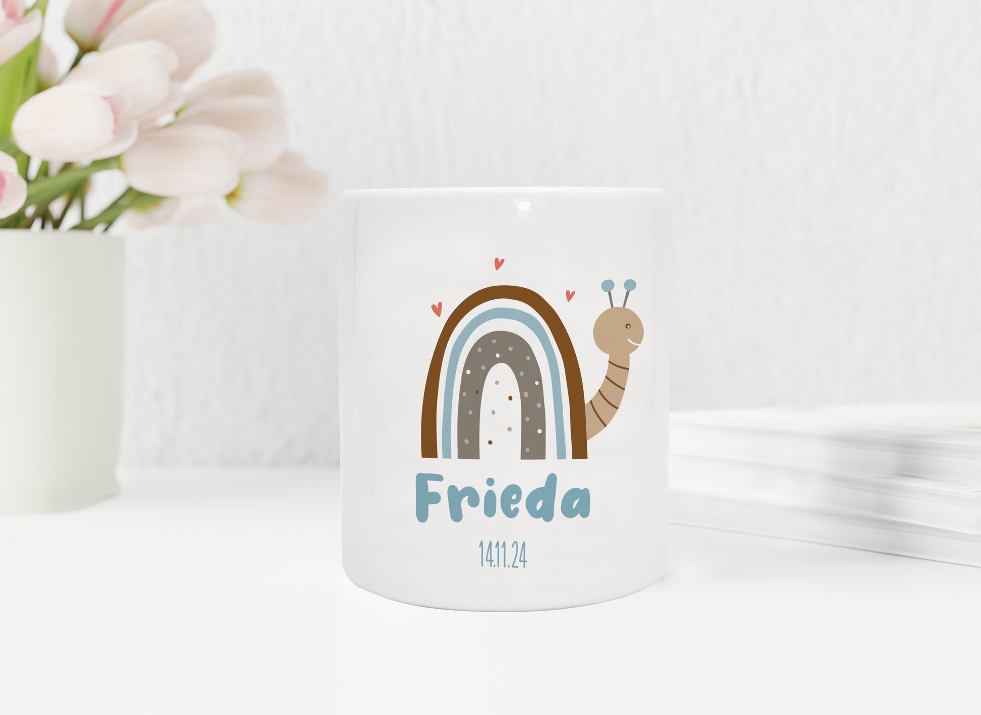 Personalisierte Spardose aus Keramik | Schnecke mit Name und Datum - verschenkich.de