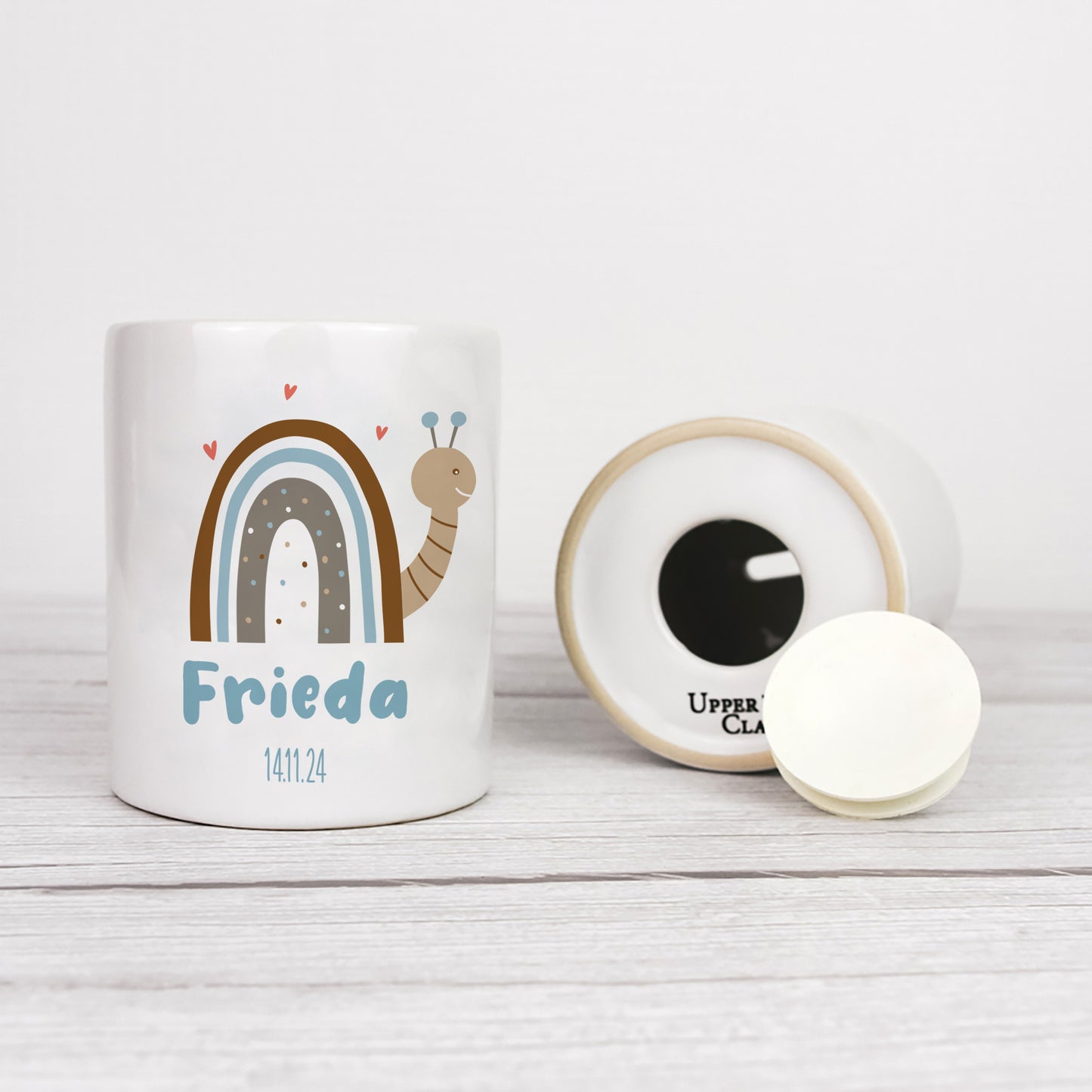 Personalisierte Spardose aus Keramik | Schnecke mit Name und Datum - verschenkich.de