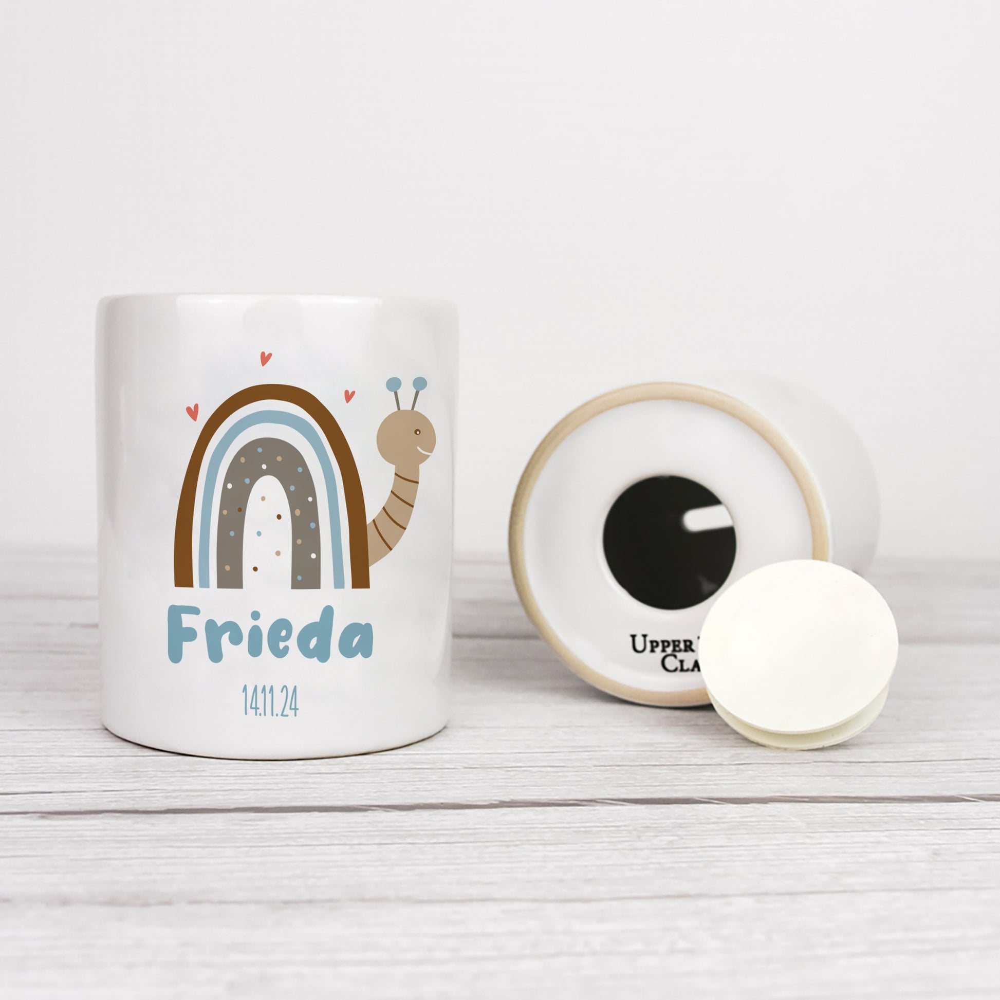 Personalisierte Spardose aus Keramik | Schnecke mit Name und Datum - verschenkich.de