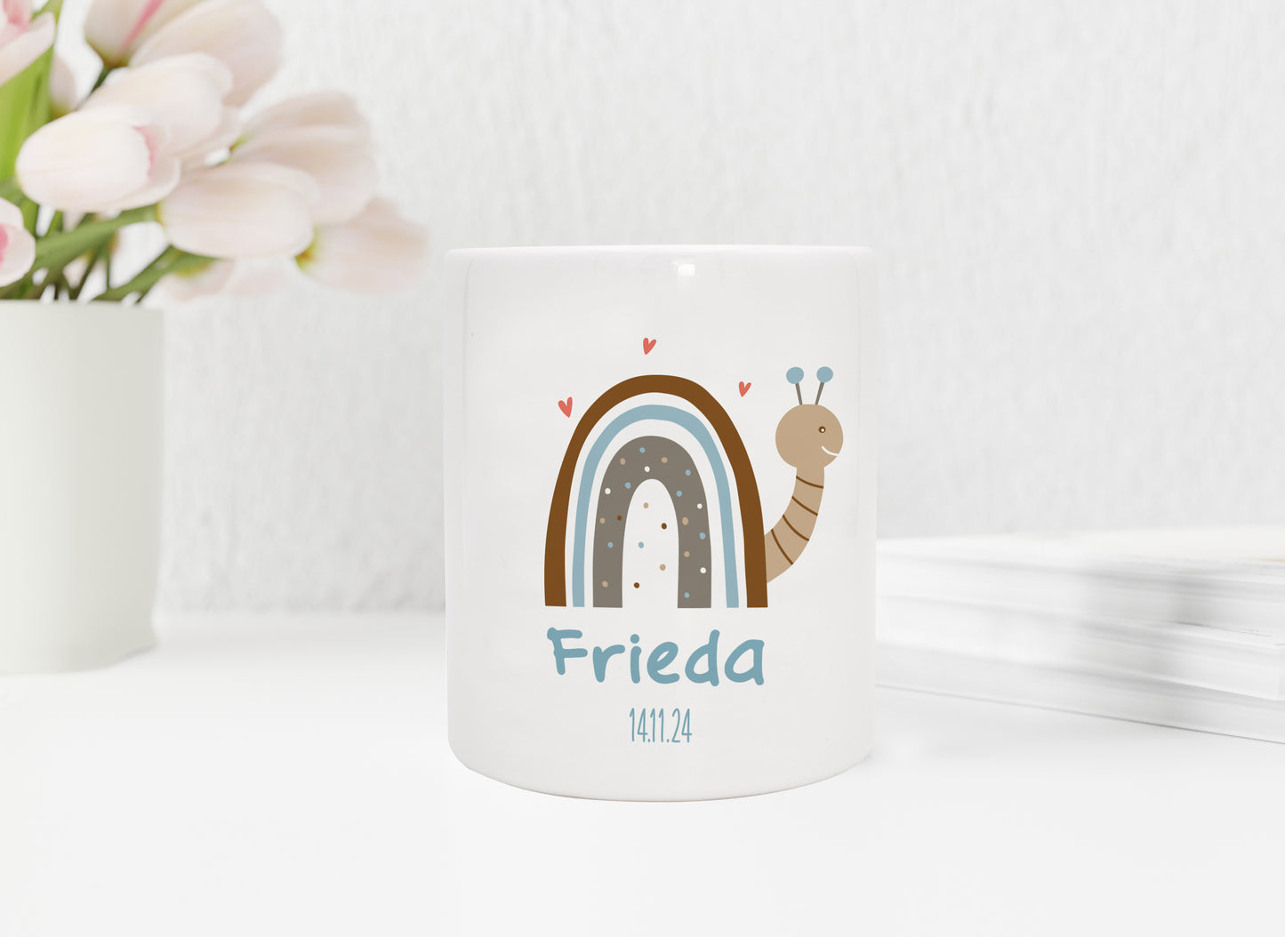 Personalisierte Spardose aus Keramik | Schnecke mit Name und Datum - verschenkich.de