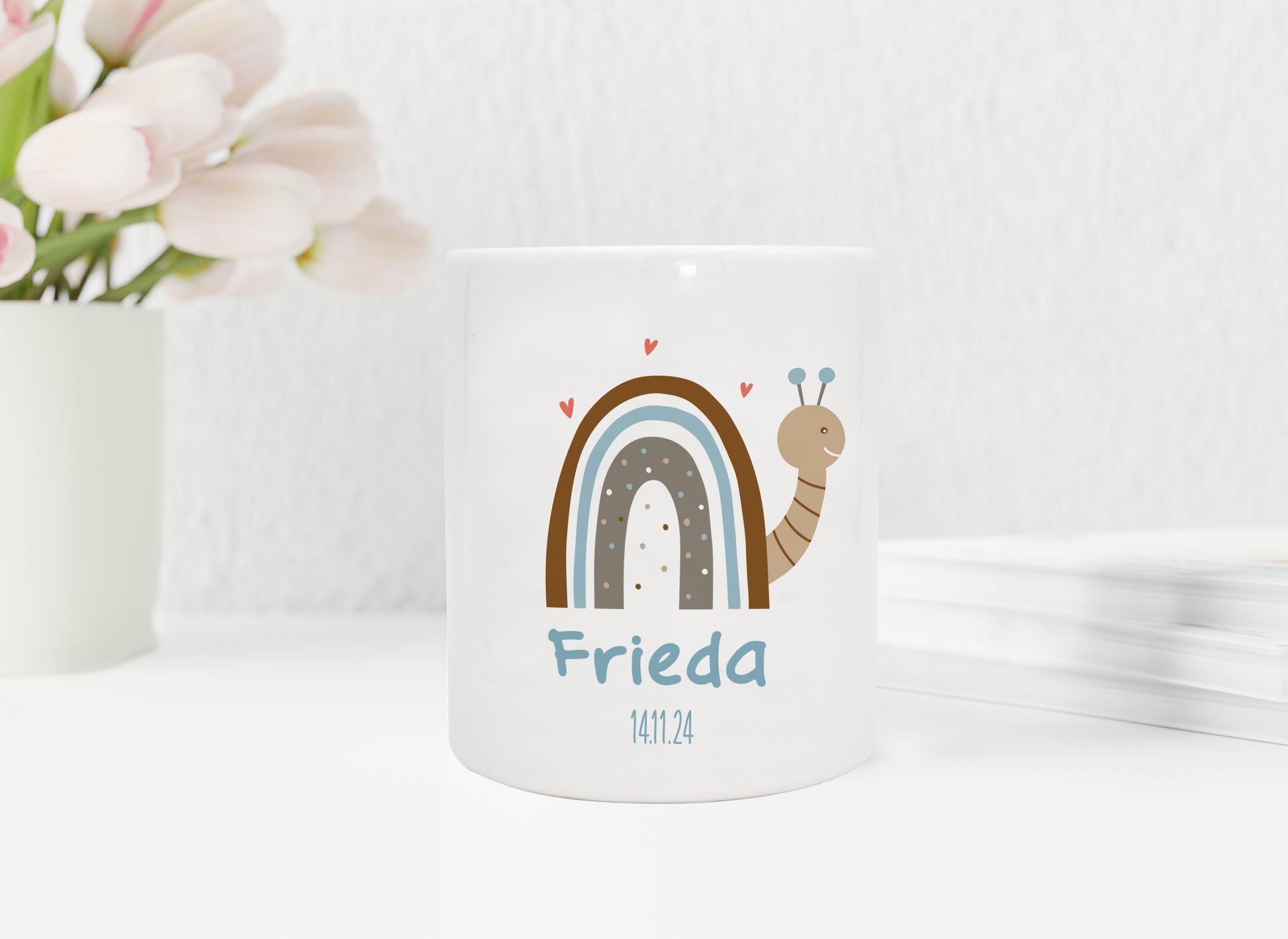 Personalisierte Spardose aus Keramik | Schnecke mit Name und Datum - verschenkich.de