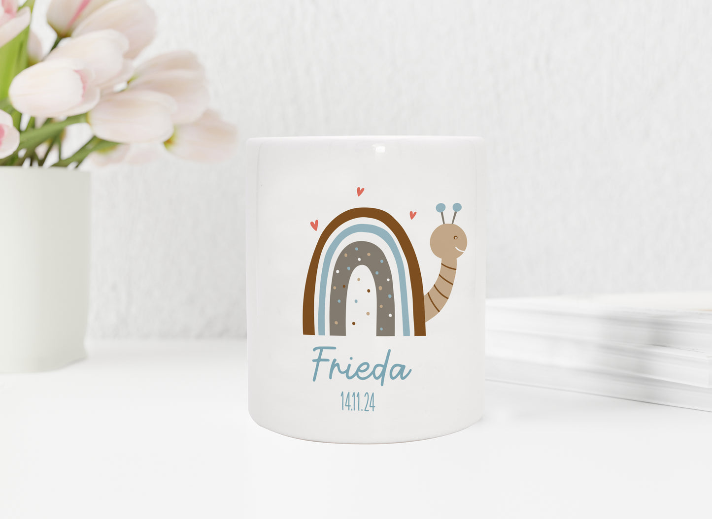 Personalisierte Spardose aus Keramik | Schnecke mit Name und Datum - verschenkich.de