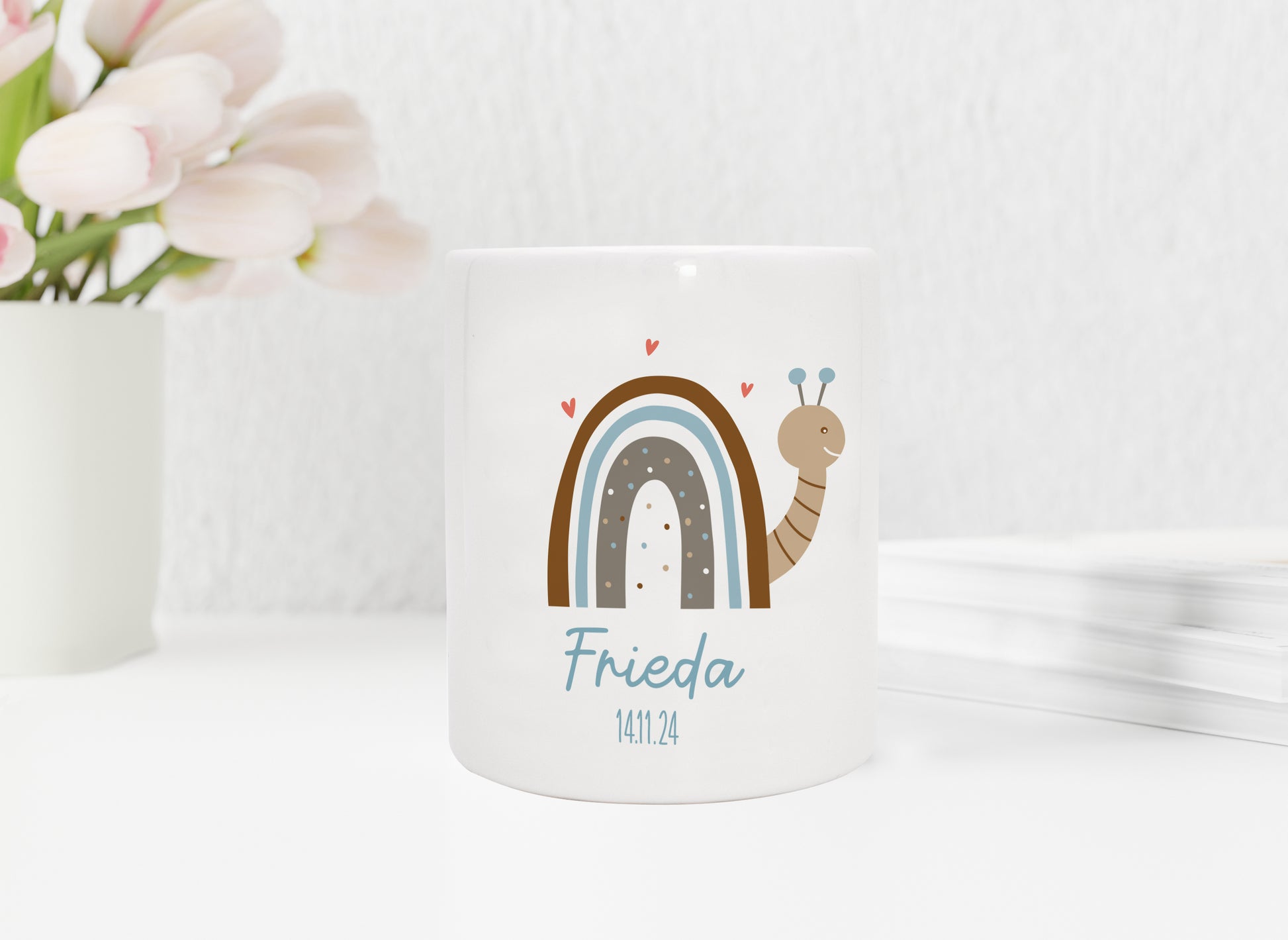 Personalisierte Spardose aus Keramik | Schnecke mit Name und Datum - verschenkich.de