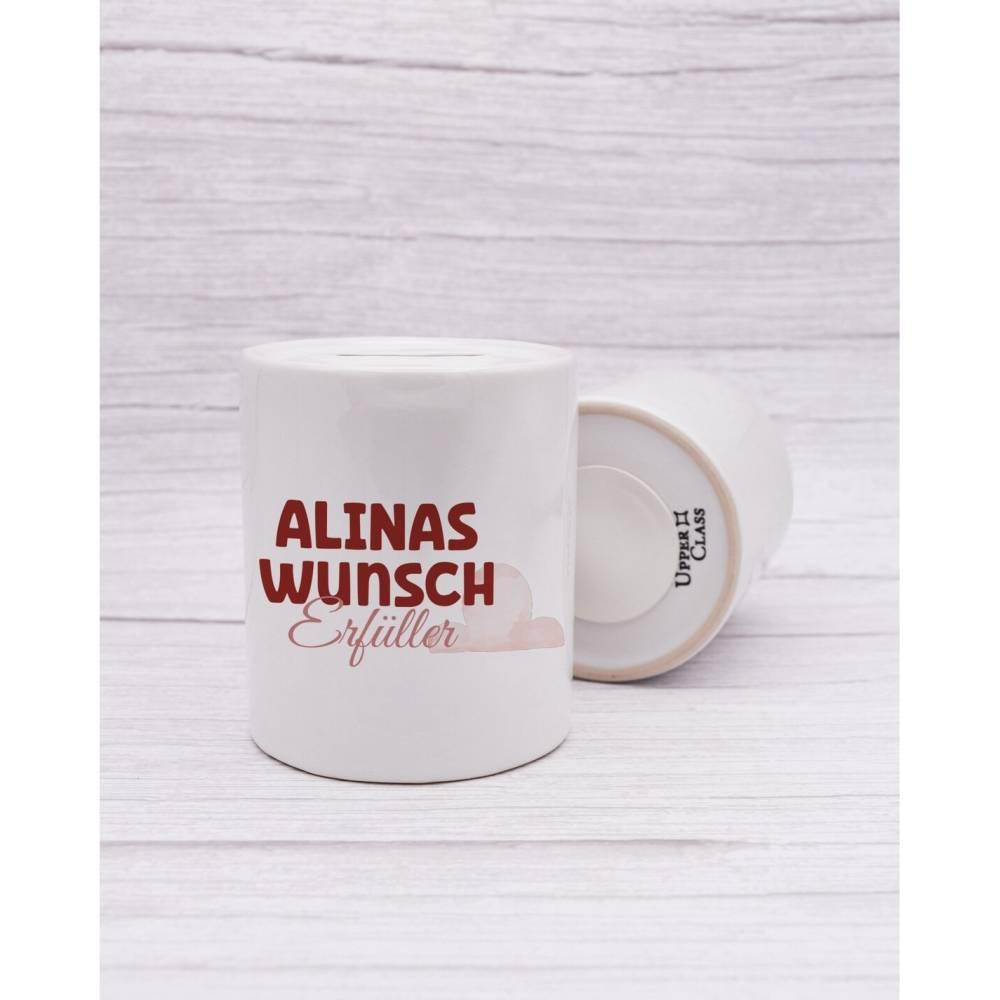 Personalisierte Spardose aus Keramik | mit Wunschnamen | Wunscherfüller rot | Perfekt um Geld zu - verschenkich.de