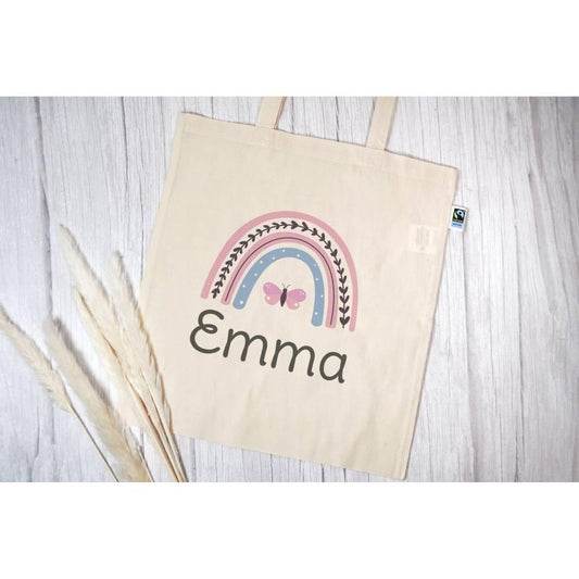 Personalisierte Stofftasche mit eigenen Namen oder Wunschname - Motiv: Regenbogen Rosa - verschenkich.de