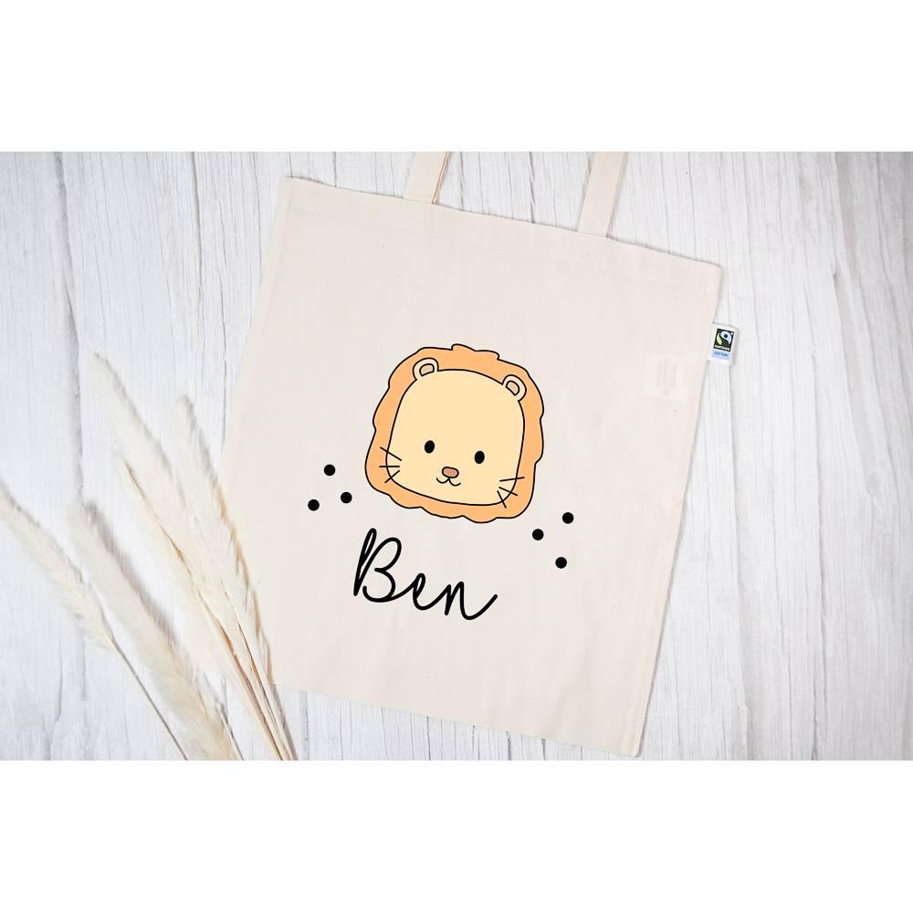 Personalisierte Stofftasche mit eigenen Namen oder Wunschnamen - Motiv: Löwe - verschenkich.de