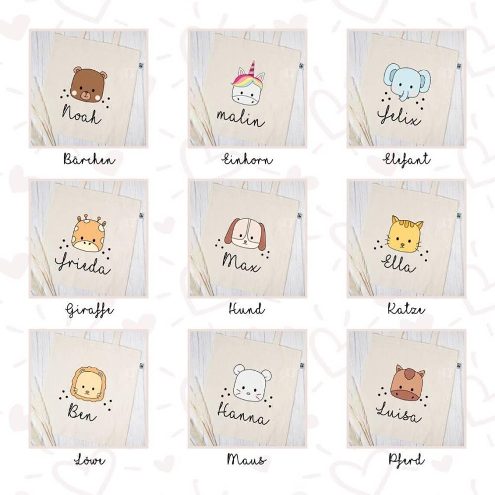 Personalisierte Stofftasche mit Wunschnamen - Motiv: Löwe mit Blätter - verschenkich.de