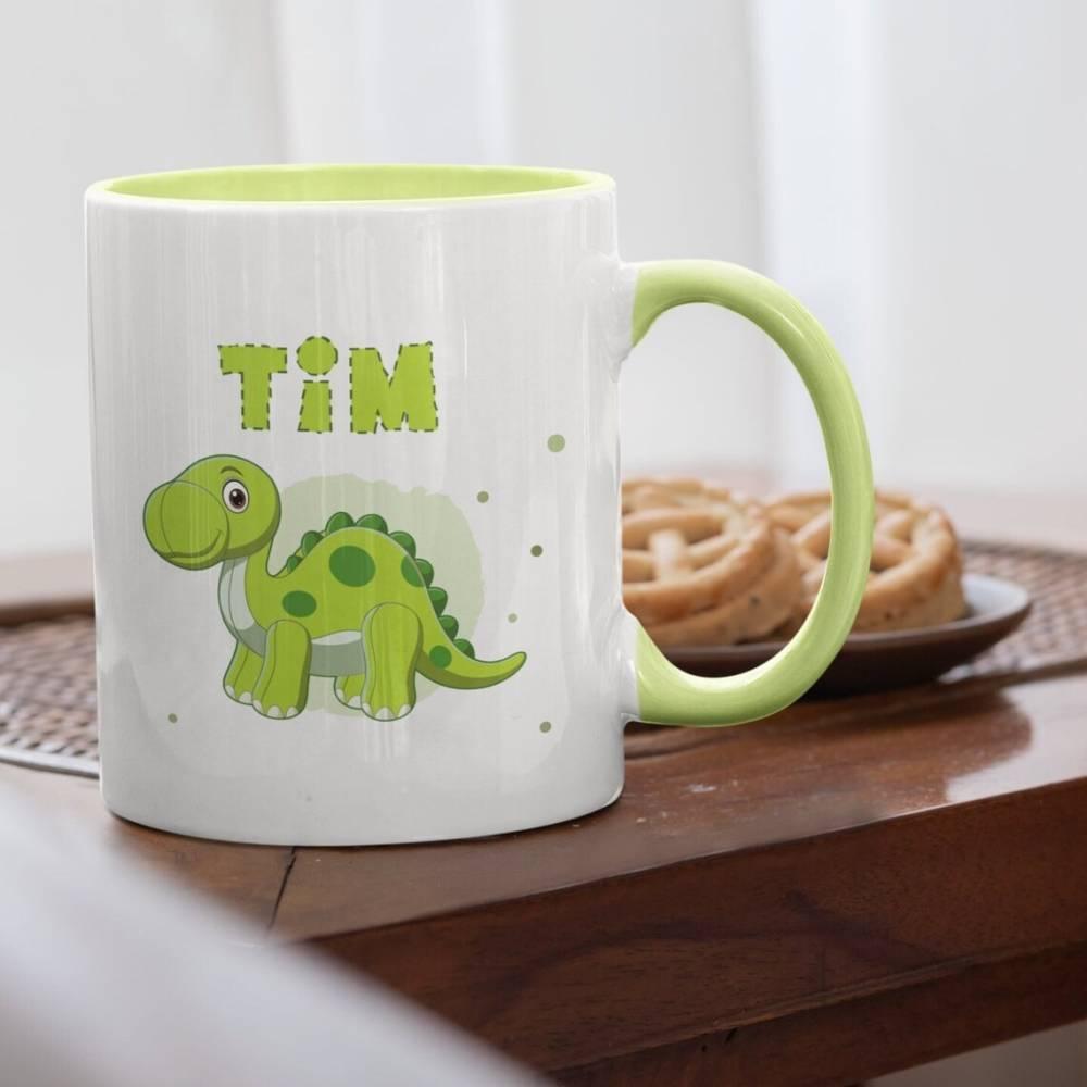 Personalisierte Tasse mit Wunschnamen und Dinosaurier (Brachiosaurus) Motiv - Geschenk Geburtstag - Geschenkidee für Kinder - verschenkich.de