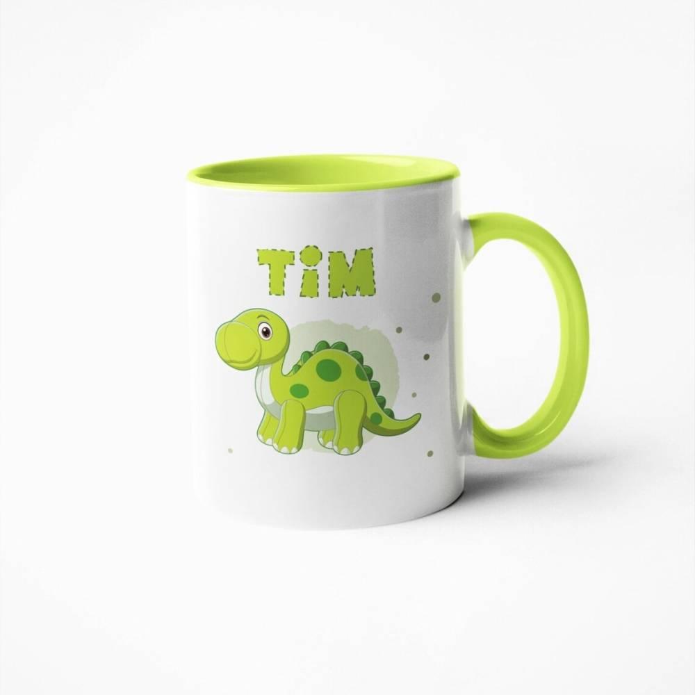 Personalisierte Tasse mit Wunschnamen und Dinosaurier (Brachiosaurus) Motiv - Geschenk Geburtstag - Geschenkidee für Kinder - verschenkich.de