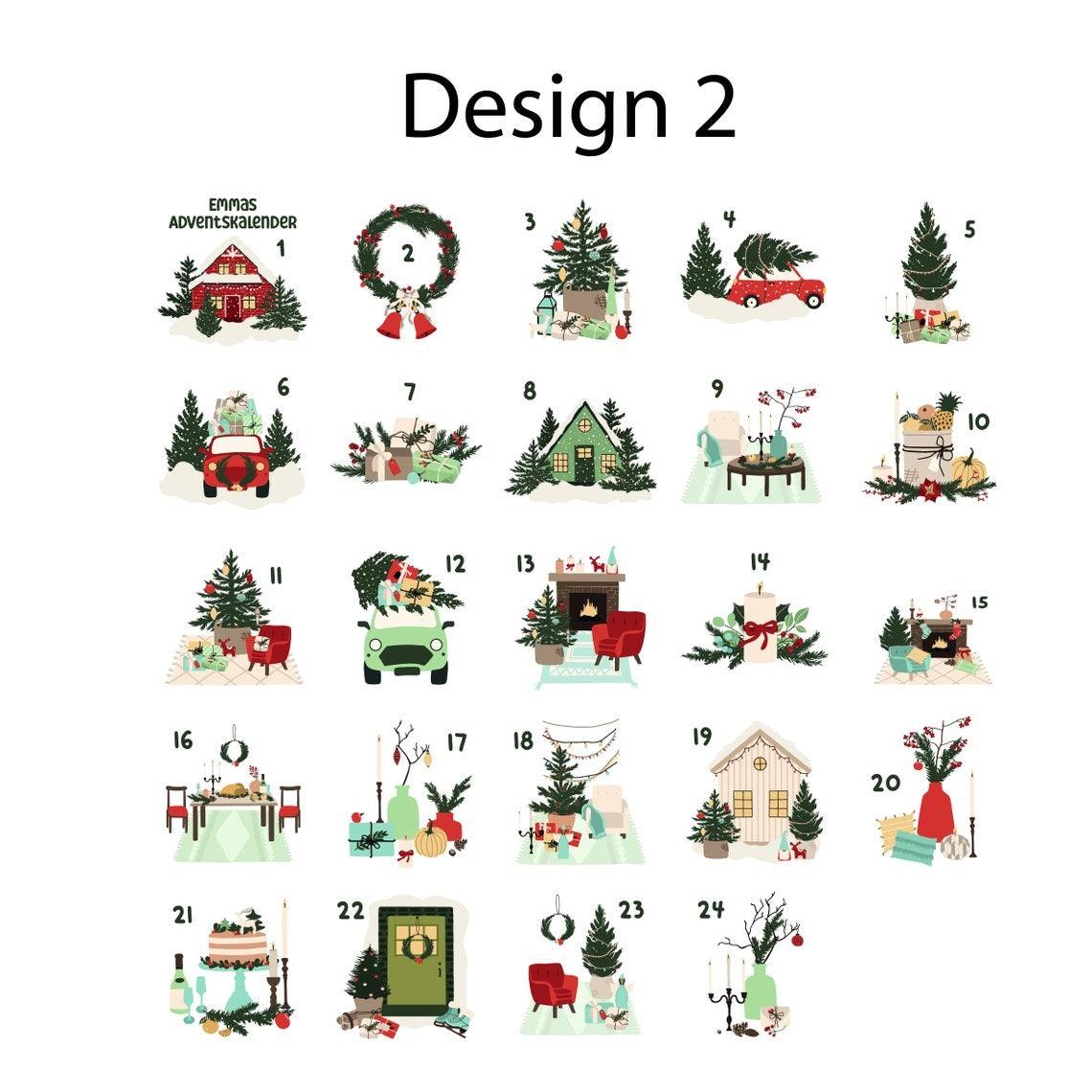 Personalisierter Adventskalender 24 Beutel mit Namen zum Befüllen - Motiv: Design 2 - verschenkich.de