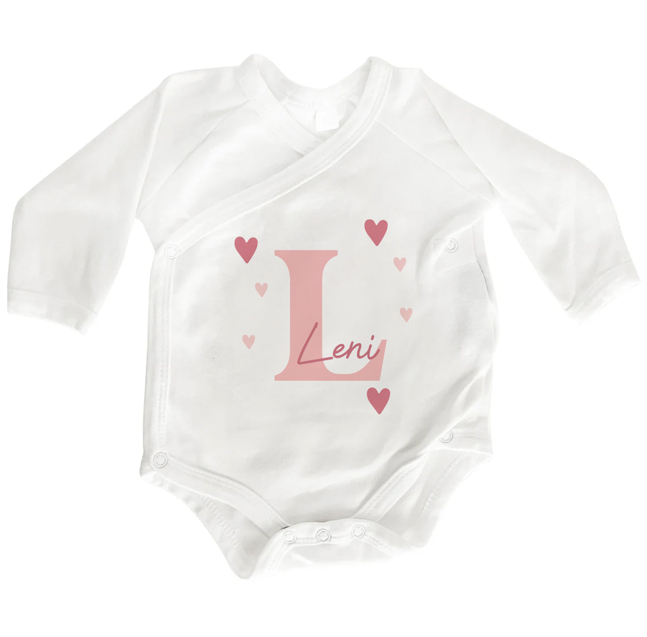 Personalisierter Baby Wickelbody aus Bio-Baumwolle | Mit Namen & Initialen in Rosa | Langarm Baby Body | Perfektes Geschenk zur Geburt - verschenkich.de