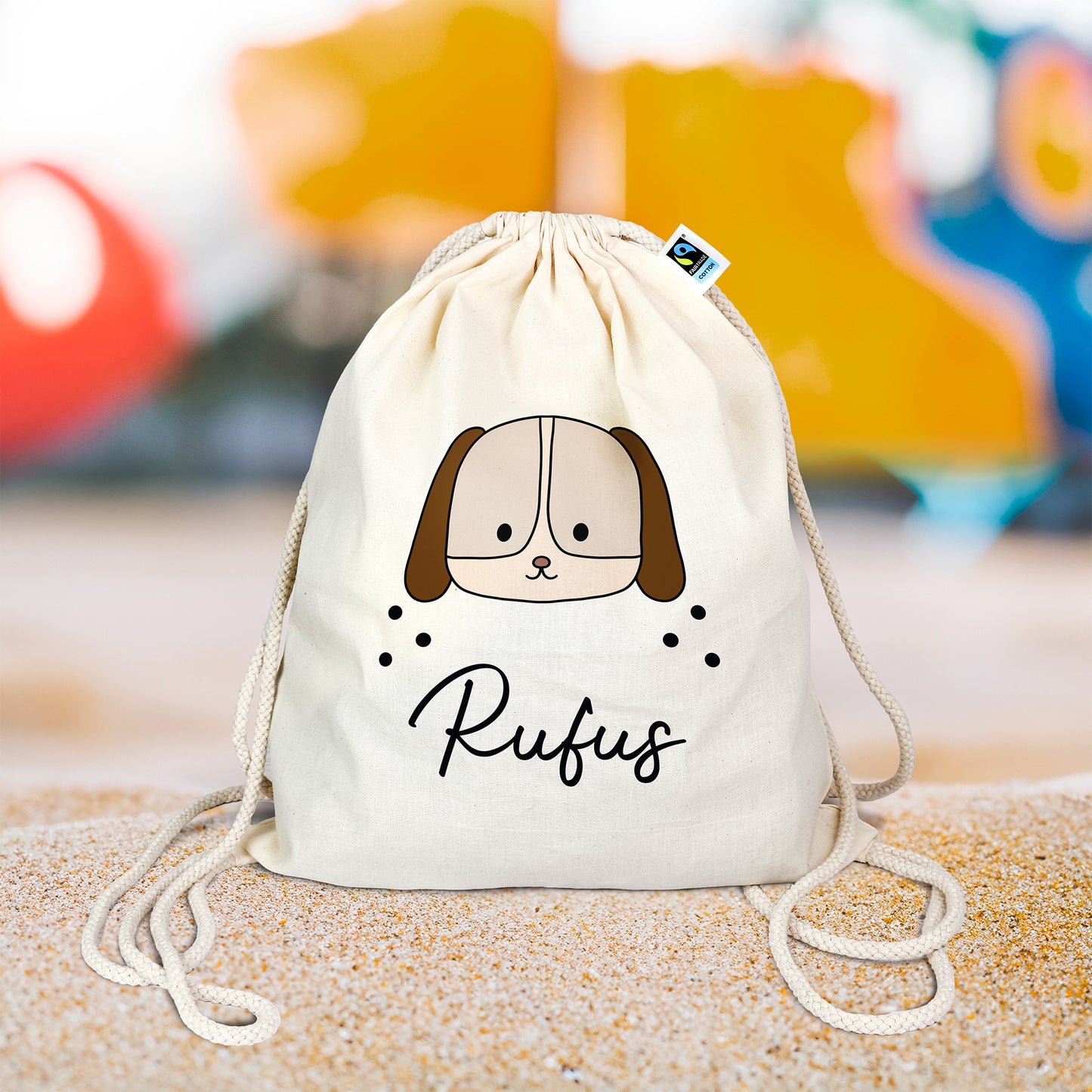 Personalisierter Turnbeutel aus Bio- Baumwolle | mit Wunschnamen | Hund | für Schule und Kindergarten - verschenkich.de