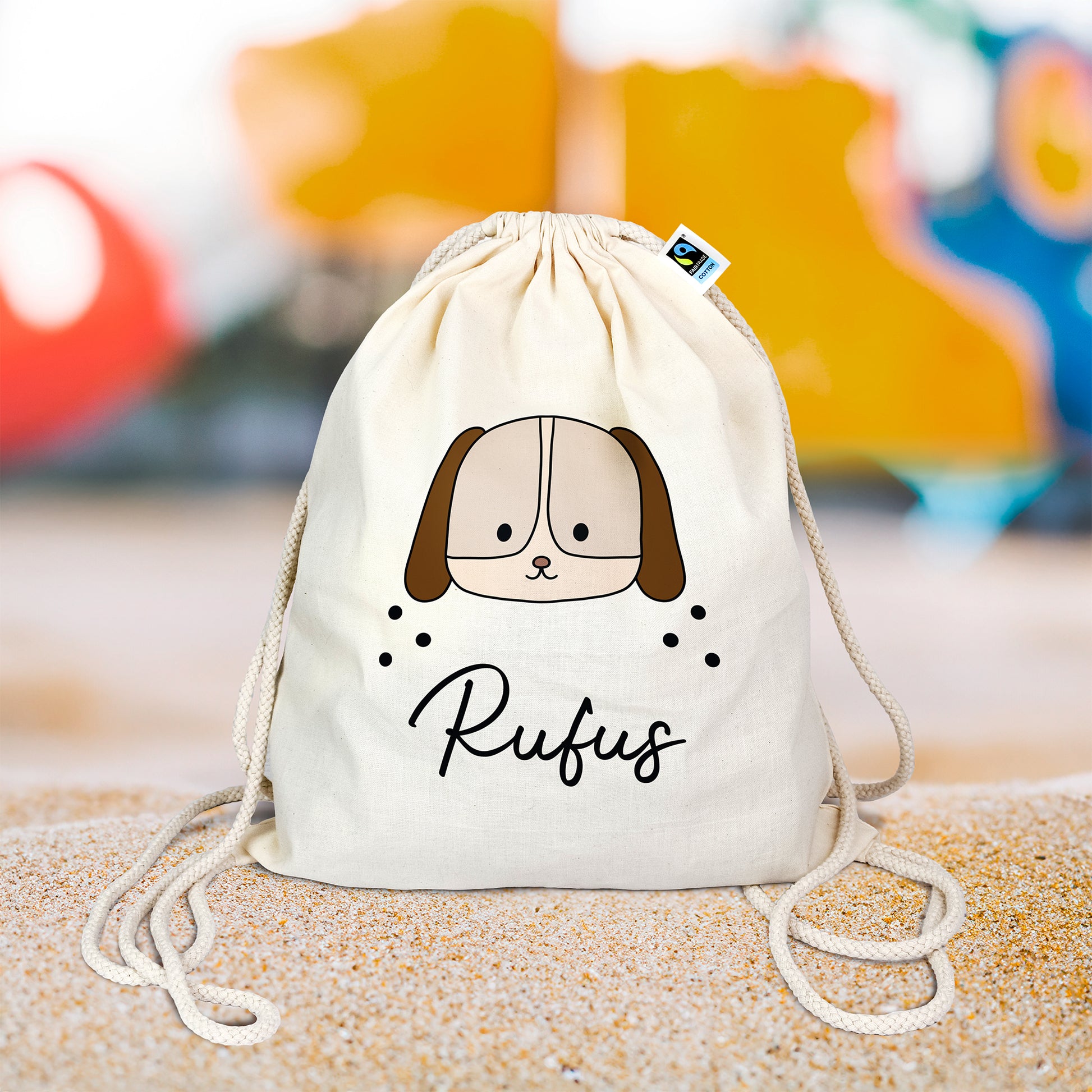 Personalisierter Turnbeutel aus Bio- Baumwolle | mit Wunschnamen | Hund | für Schule und Kindergarten - verschenkich.de