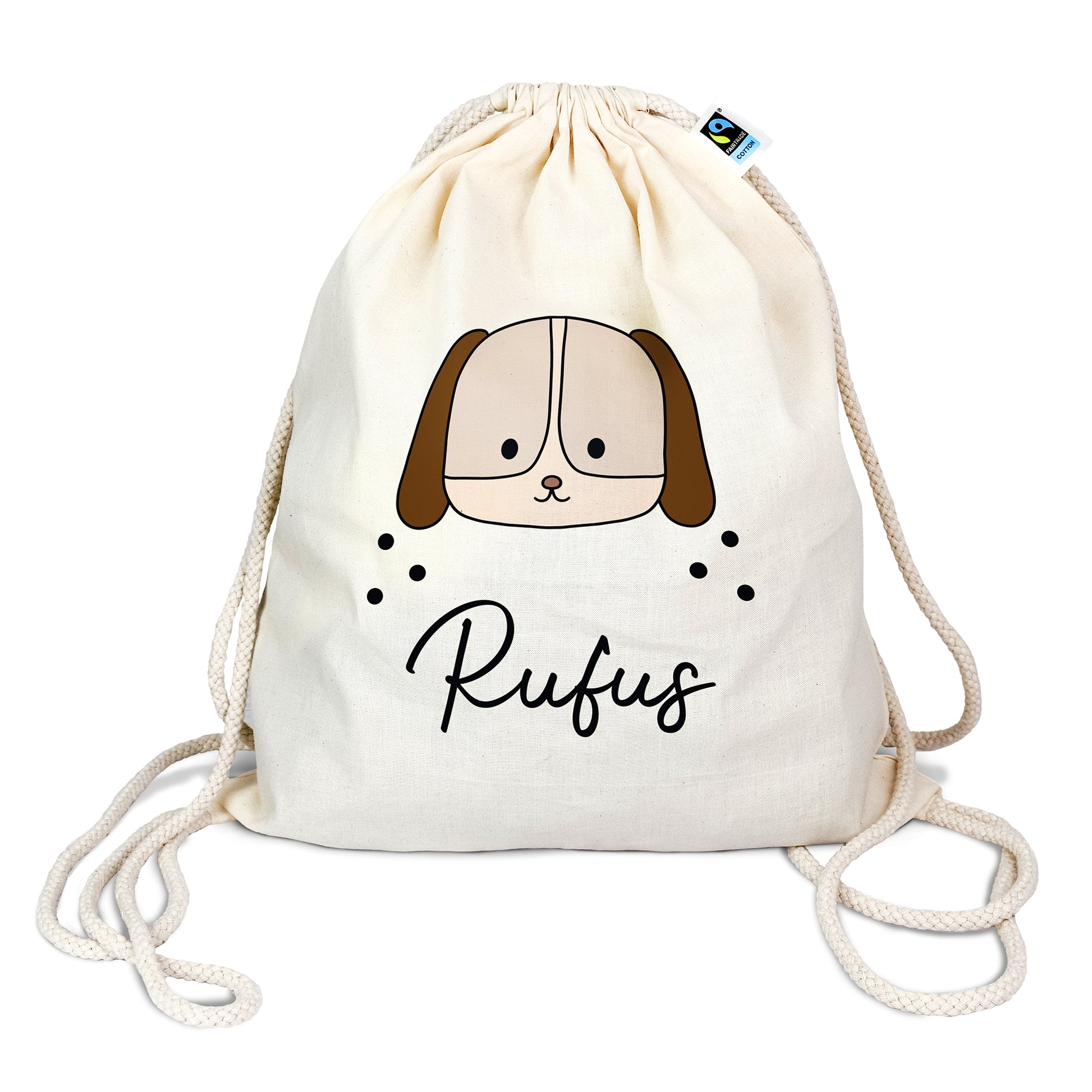 Personalisierter Turnbeutel aus Bio- Baumwolle | mit Wunschnamen | Hund | für Schule und Kindergarten - verschenkich.de
