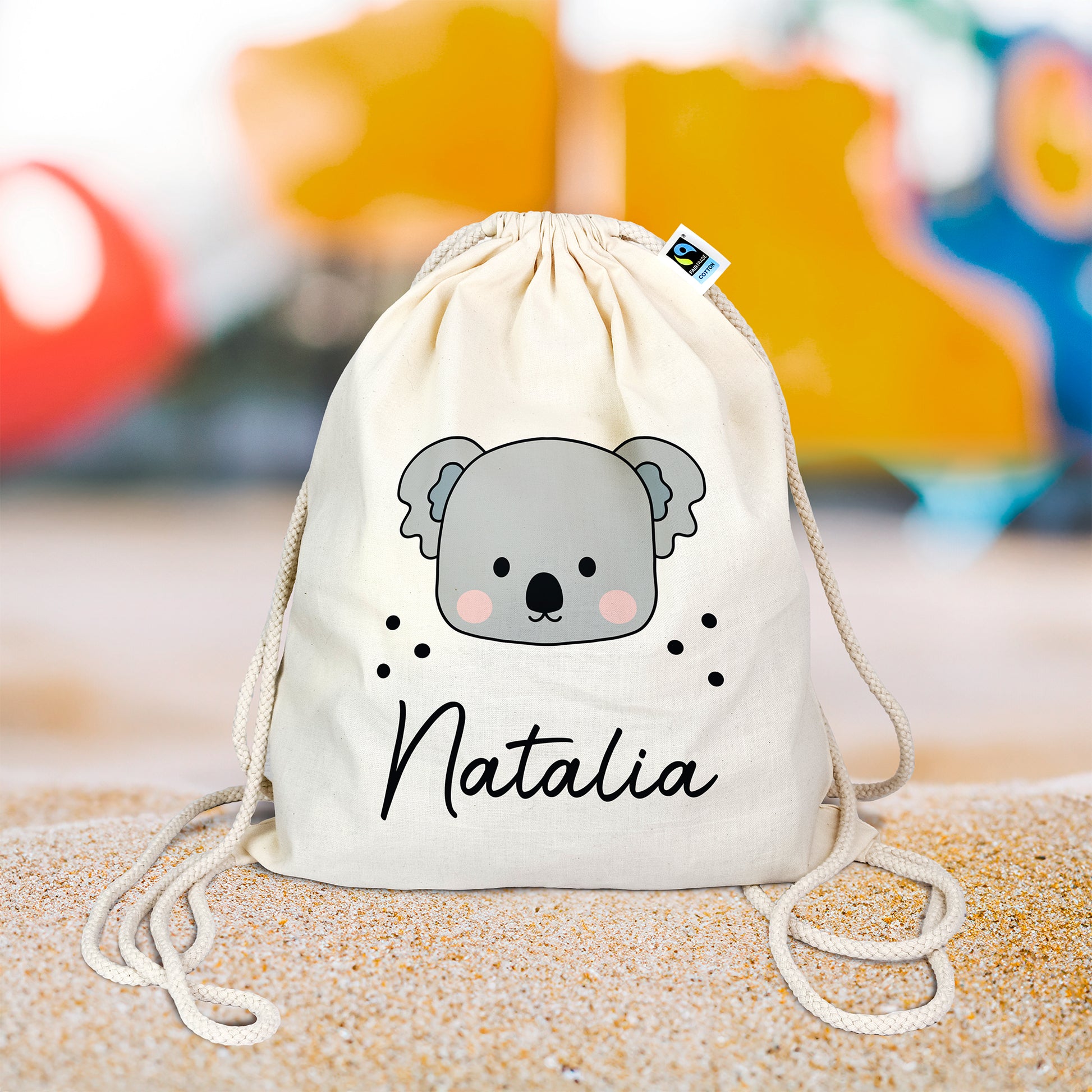 Personalisierter Turnbeutel aus Bio- Baumwolle | mit Wunschnamen | Koala | fuer Schule und Kindergarten - verschenkich.de