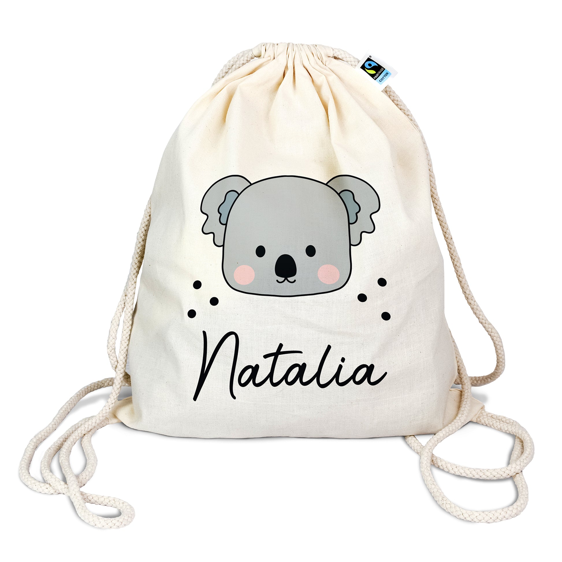 Personalisierter Turnbeutel aus Bio- Baumwolle | mit Wunschnamen | Koala | fuer Schule und Kindergarten - verschenkich.de