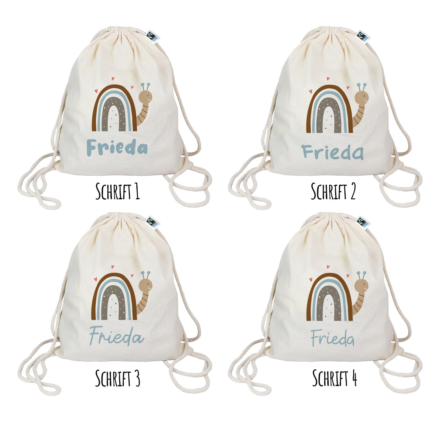 Personalisierter Turnbeutel aus Bio-Baumwolle | Schnecke mit Name - verschenkich.de