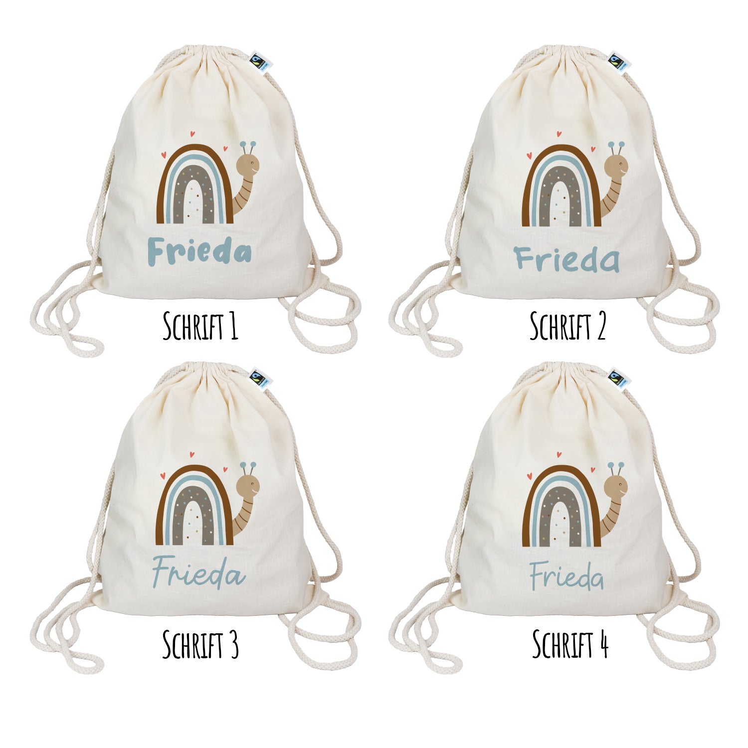 Personalisierter Turnbeutel aus Bio-Baumwolle | Schnecke mit Name - verschenkich.de