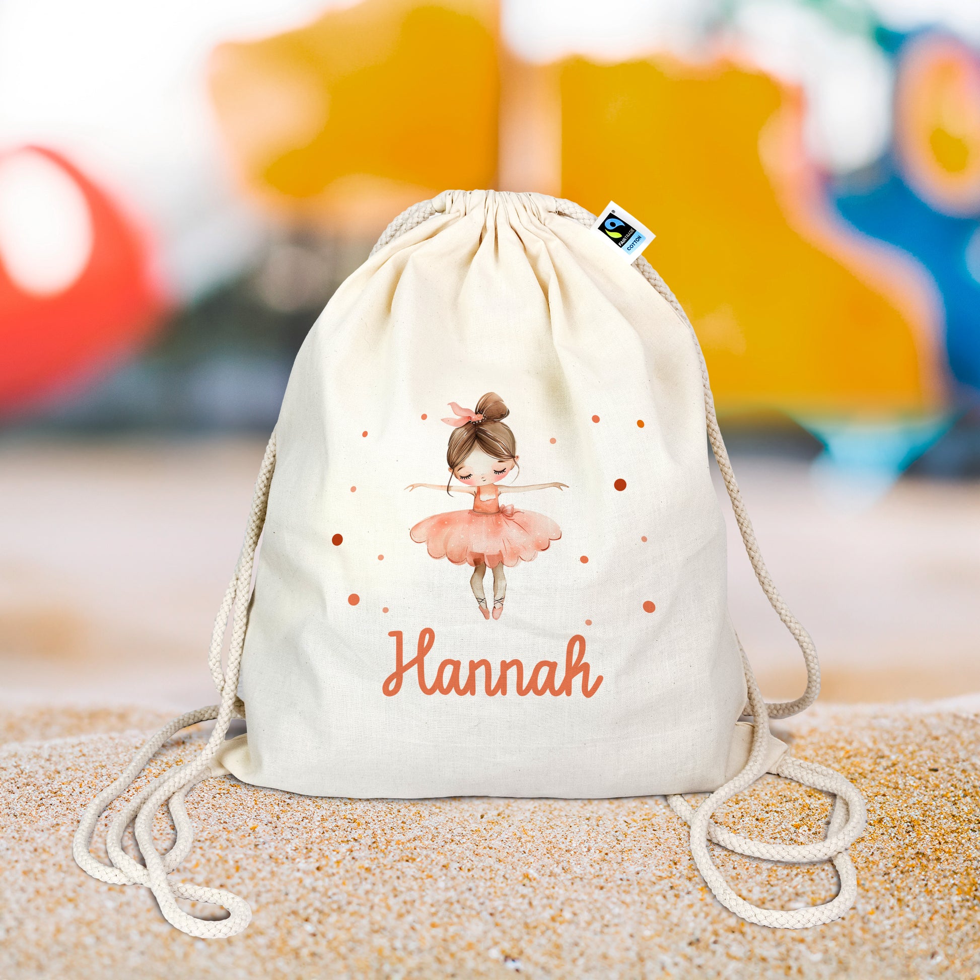 Personalisierter Turnbeutel | Bio- Baumwolle | Wunschnamen | Ballerina rosa apricot | Rucksack | Schule, Kindergarten | Sportbeutel Ballett - verschenkich.de