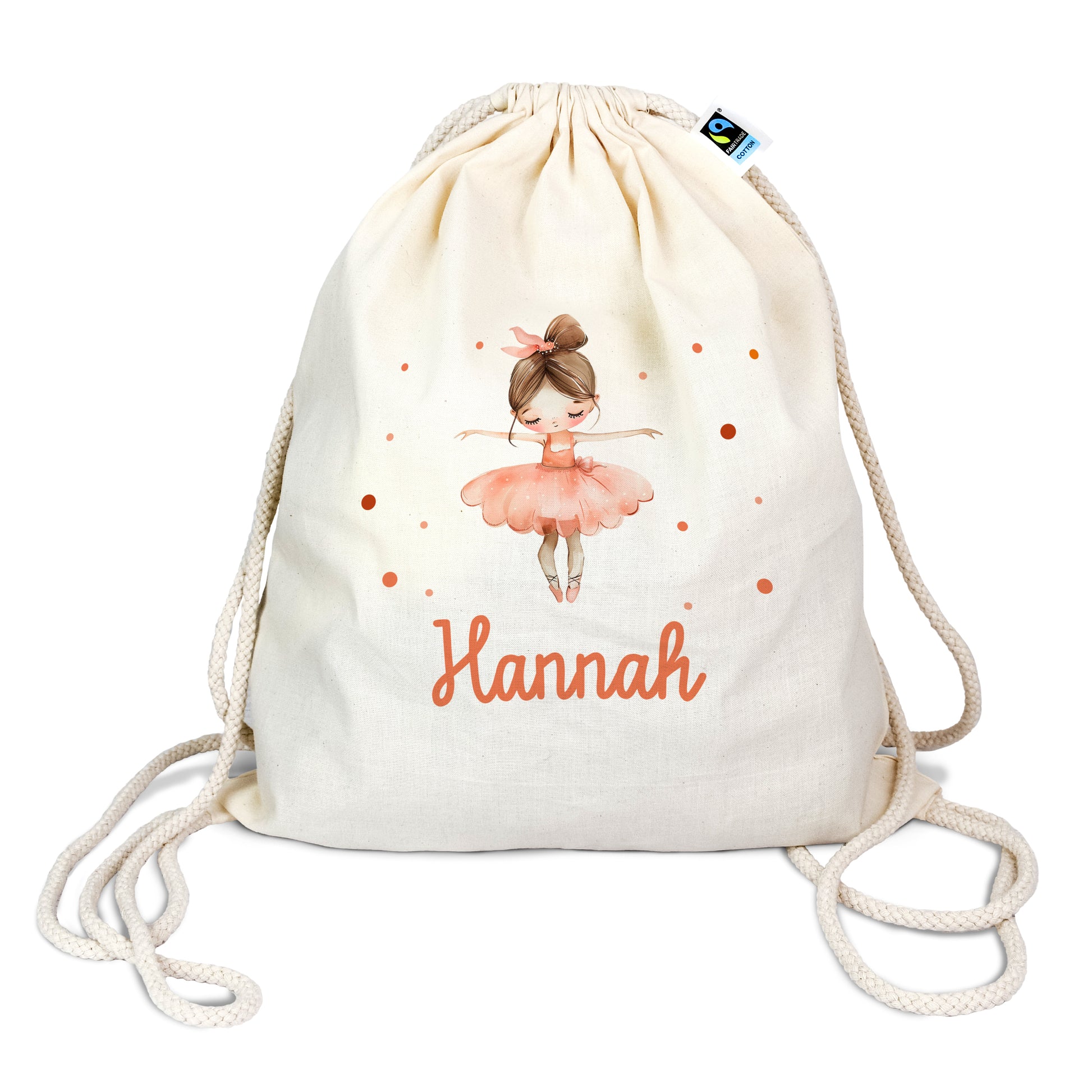 Personalisierter Turnbeutel | Bio- Baumwolle | Wunschnamen | Ballerina rosa apricot | Rucksack | Schule, Kindergarten | Sportbeutel Ballett - verschenkich.de