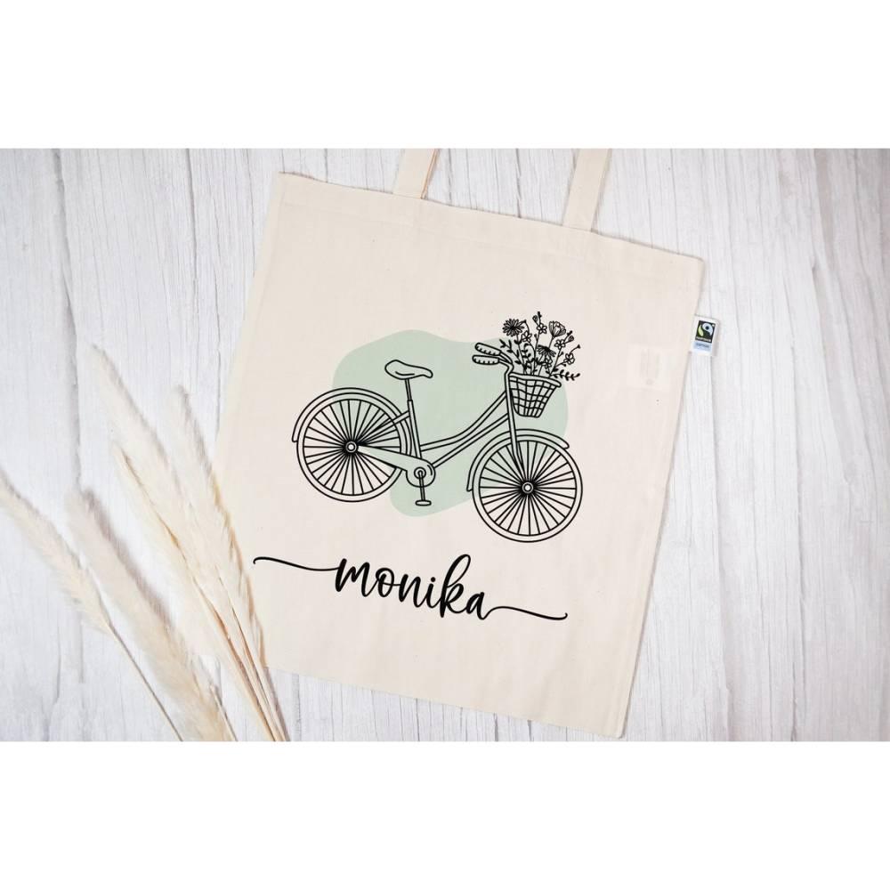 Stofftasche mit Wunschnamen und Personalisiert - Motiv: Fahrrad - verschenkich.de