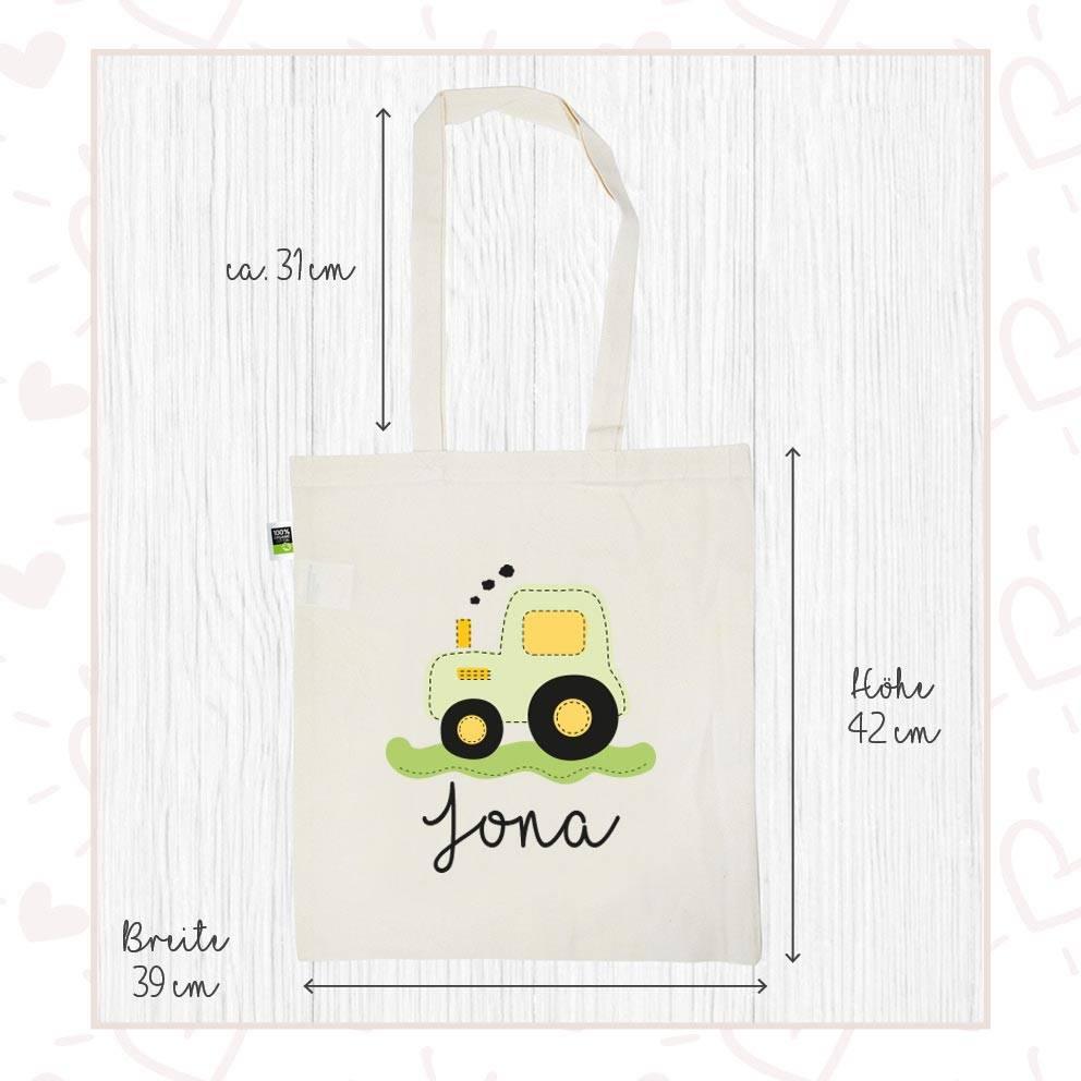 Stofftasche personalisiert und mit eigenen Namen - Motiv: Traktor Grün - verschenkich.de