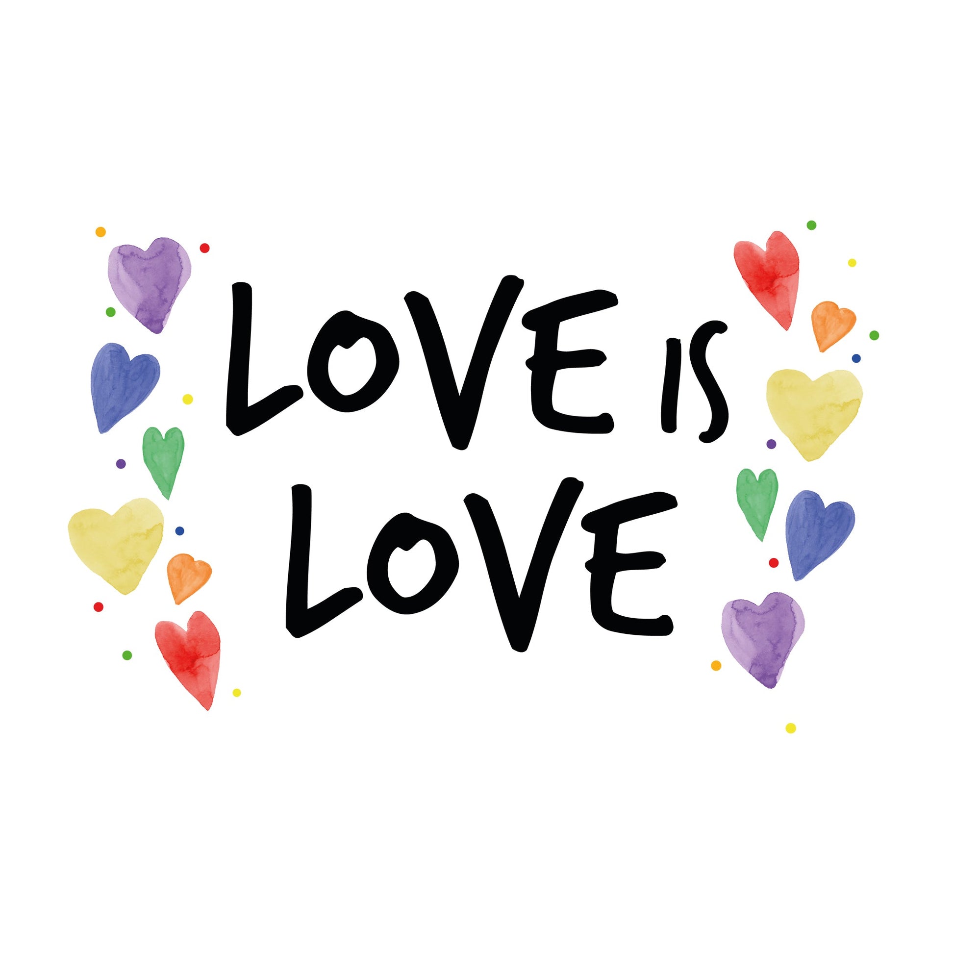 Detailansicht Love is Love- Motiv auf weißem T-Shirt - als Symbol für Stolz, Akzeptanz und die LGBTQIA+ Community.