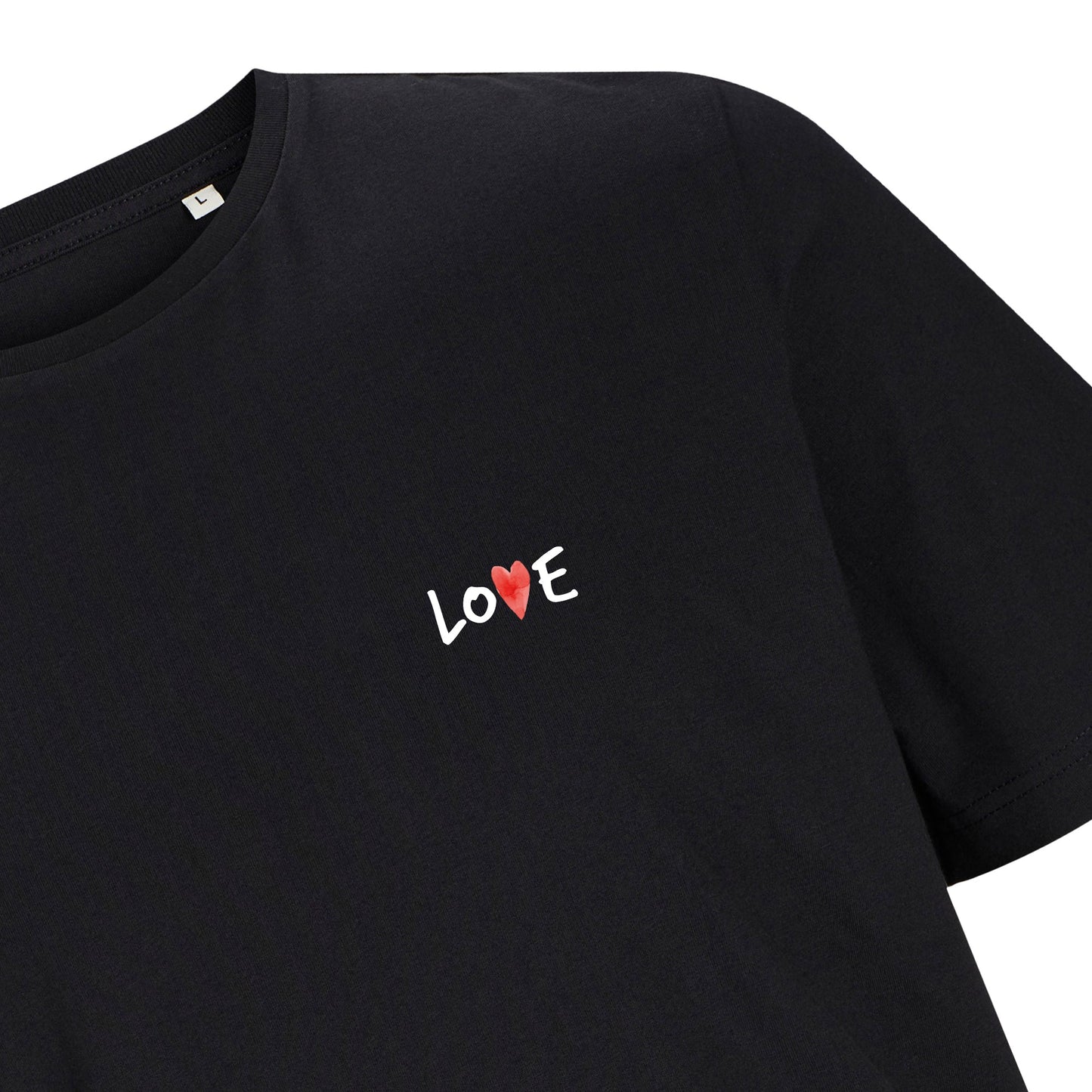 Nah Love-Motiv auf schwarzem T-Shirt – Love Logo