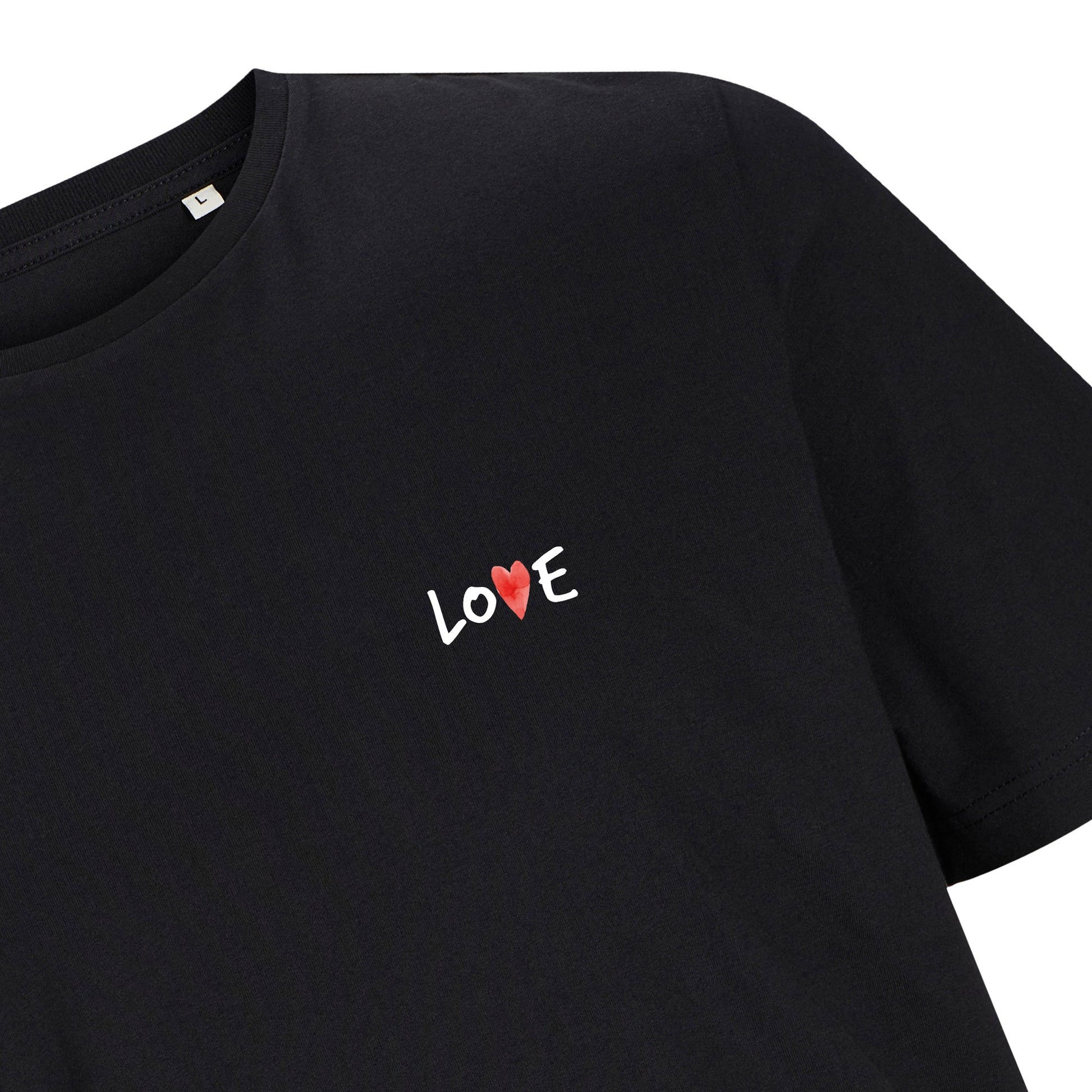 Nah Love-Motiv auf schwarzem T-Shirt – Love Logo