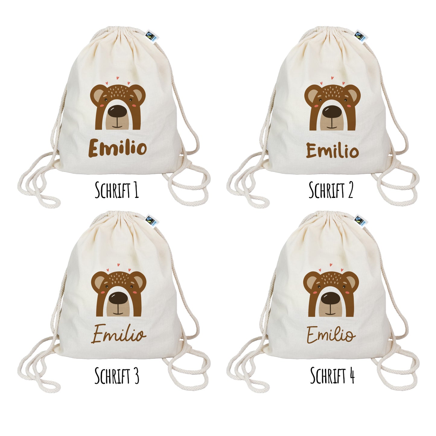 Turnbeutel aus Bio-Baumwolle | Bär mit Name - verschenkich.de