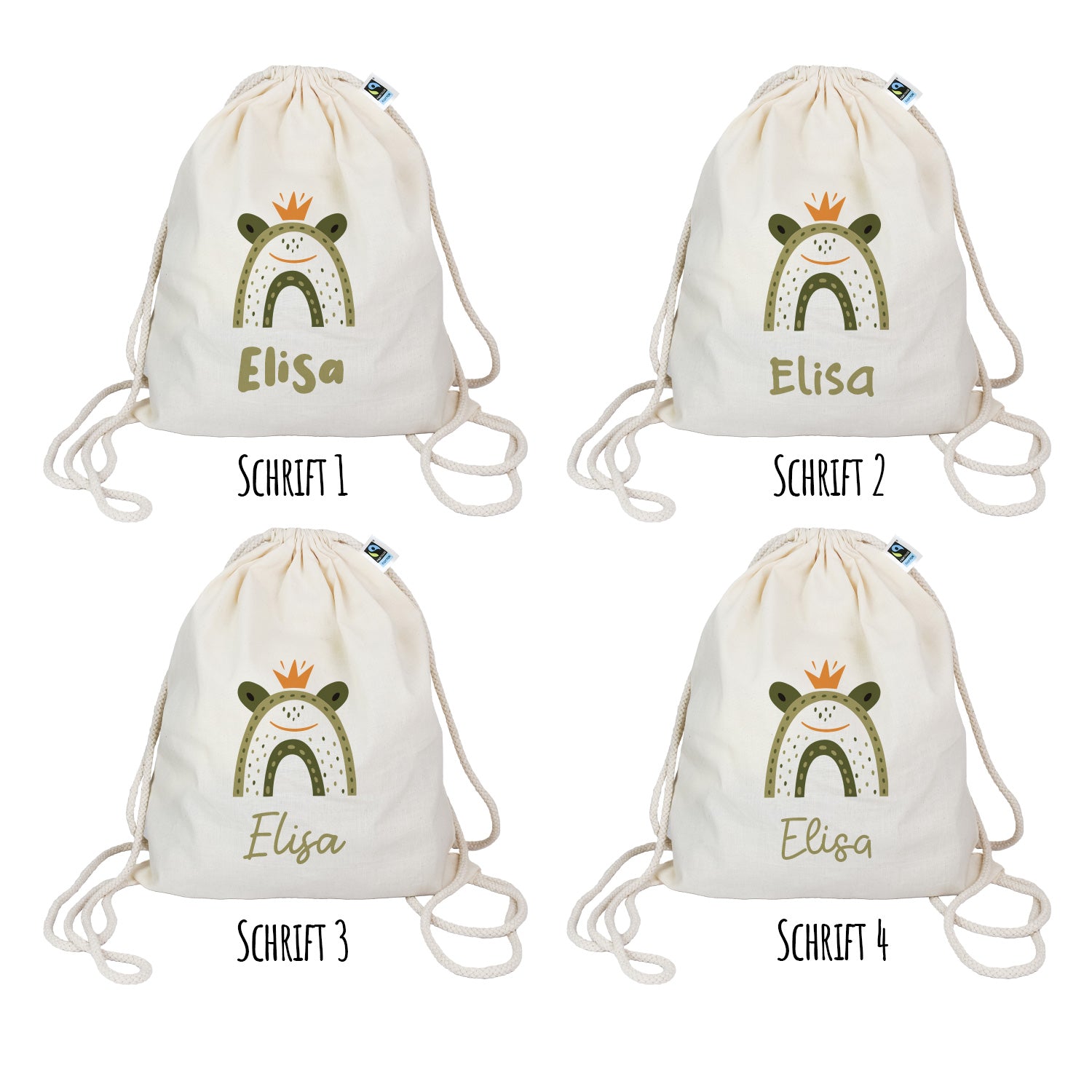 Turnbeutel aus Bio-Baumwolle | Frosch König mit Name - verschenkich.de