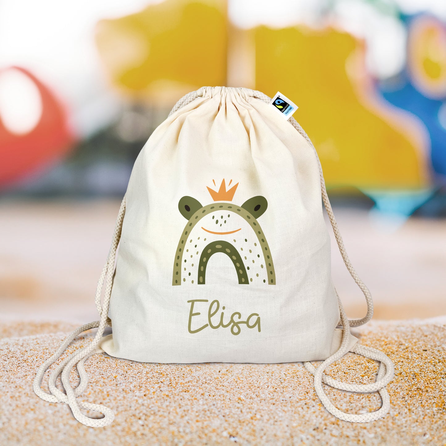 Turnbeutel aus Bio-Baumwolle | Frosch König mit Name - verschenkich.de