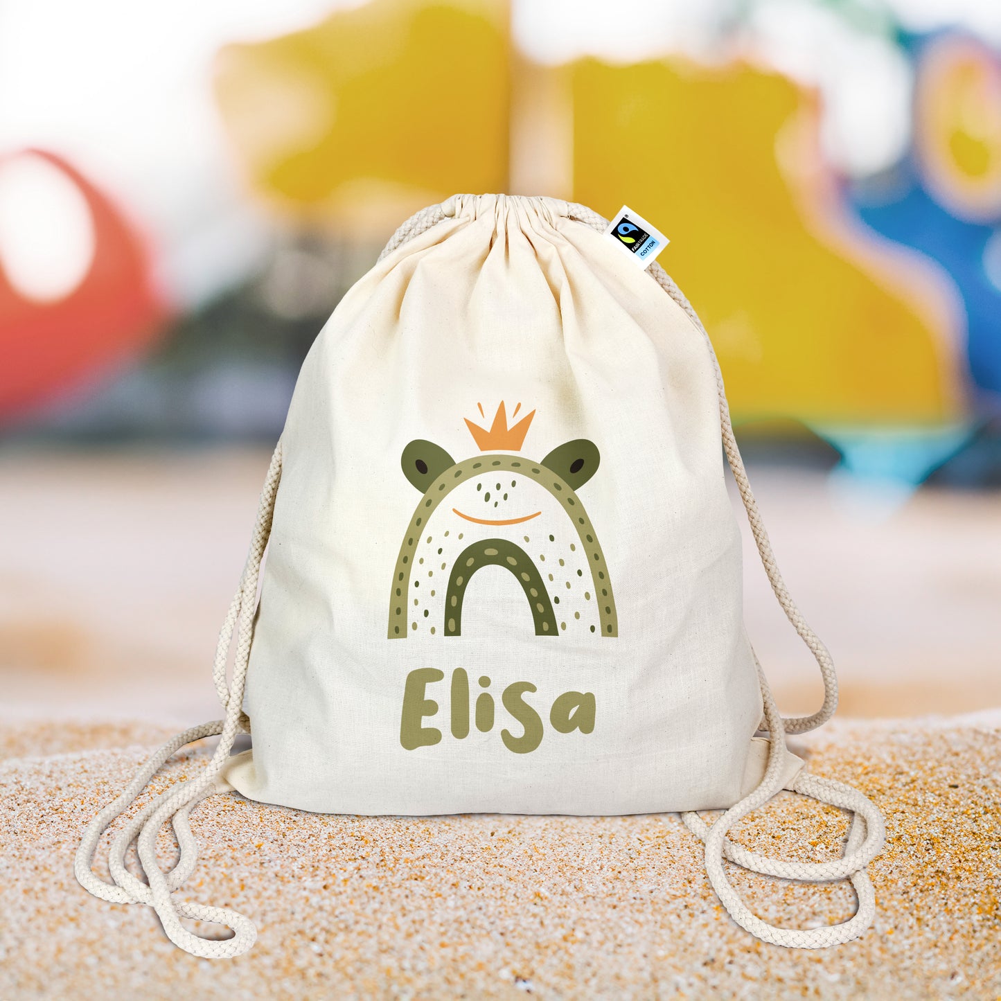 Turnbeutel aus Bio-Baumwolle | Frosch König mit Name - verschenkich.de