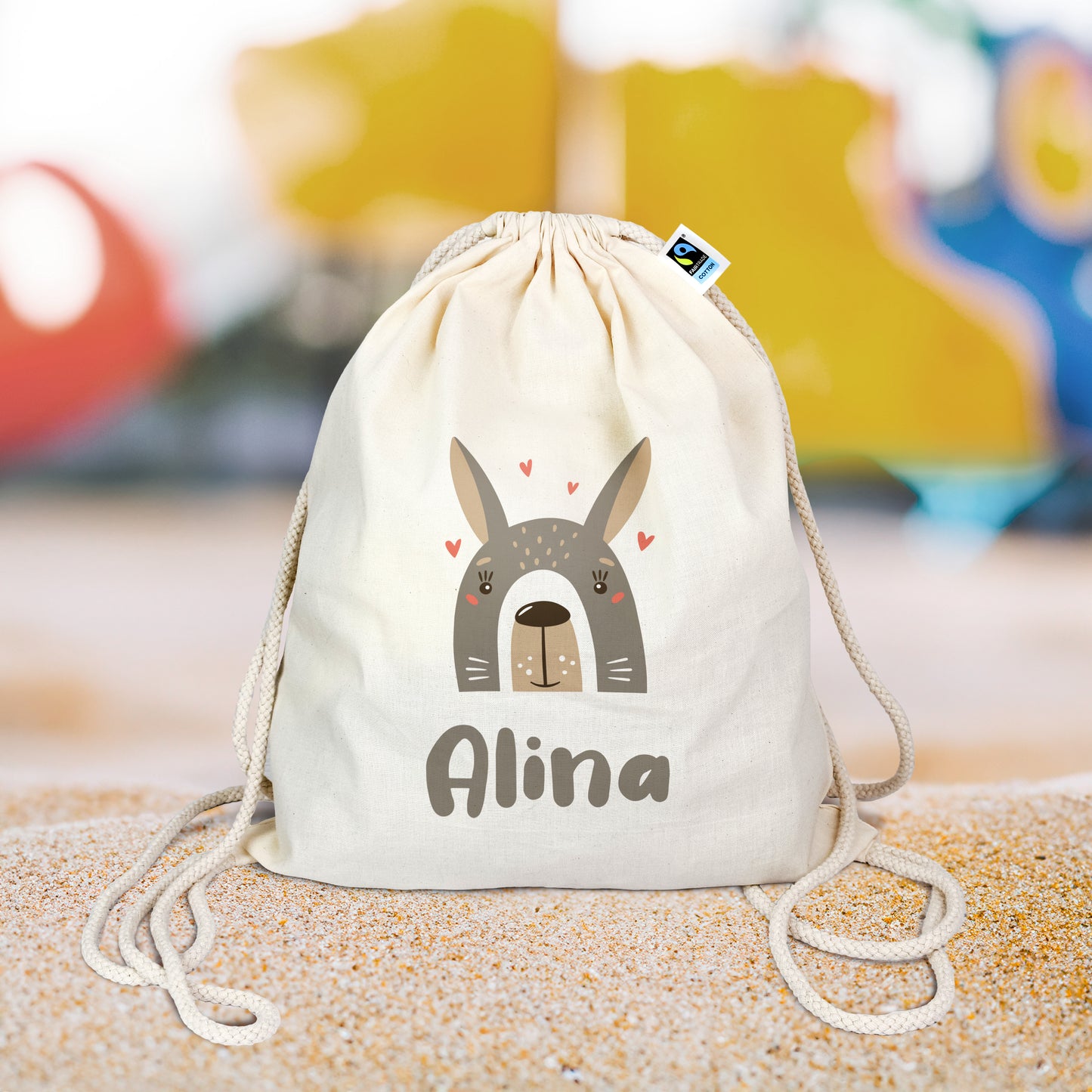 Turnbeutel aus Bio-Baumwolle | Hase mit Name - verschenkich.de