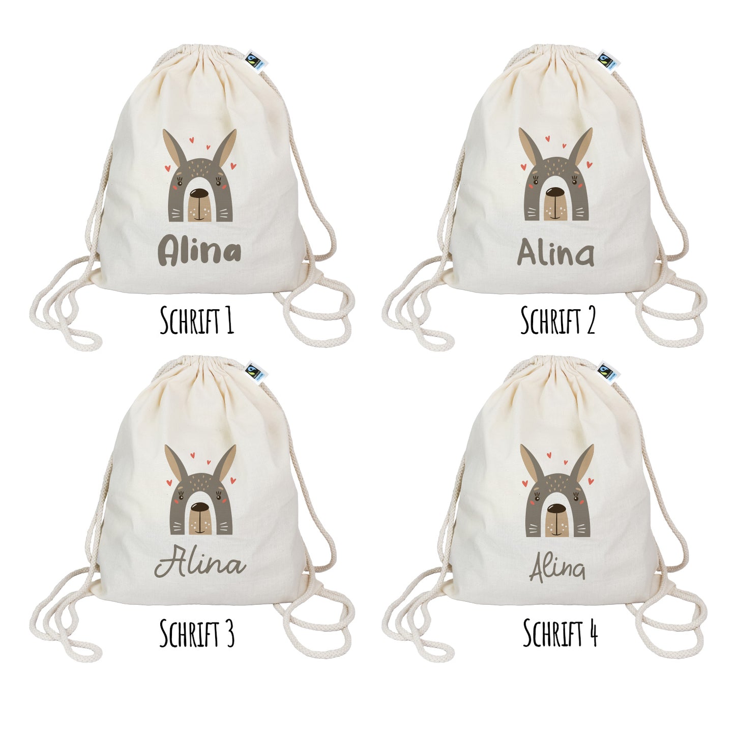 Turnbeutel aus Bio-Baumwolle | Hase mit Name - verschenkich.de