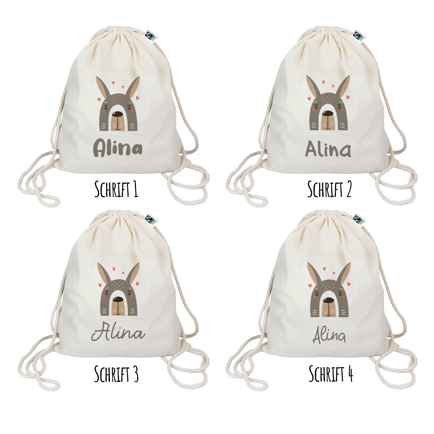 Turnbeutel aus Bio-Baumwolle | Hase mit Name - verschenkich.de
