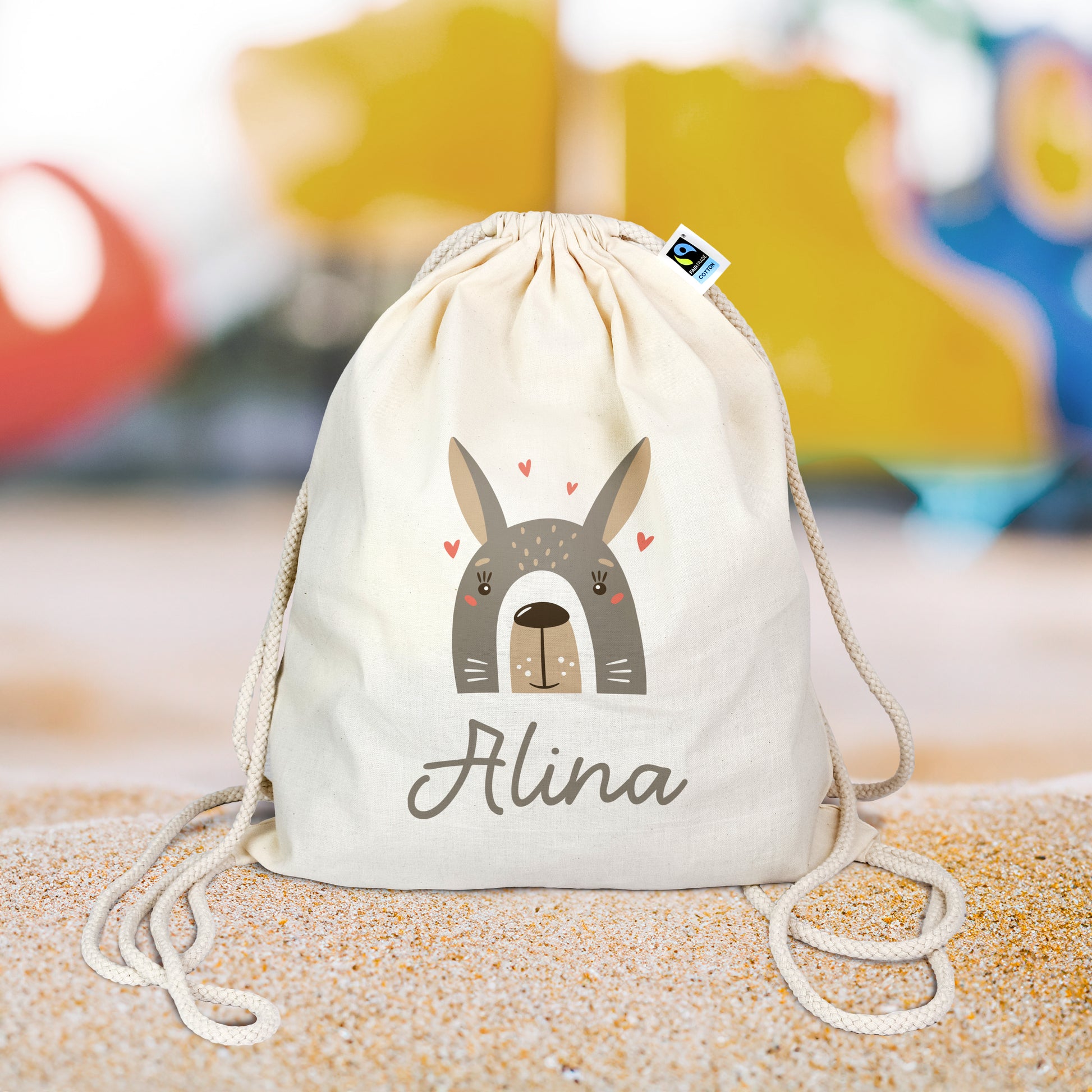 Turnbeutel aus Bio-Baumwolle | Hase mit Name - verschenkich.de