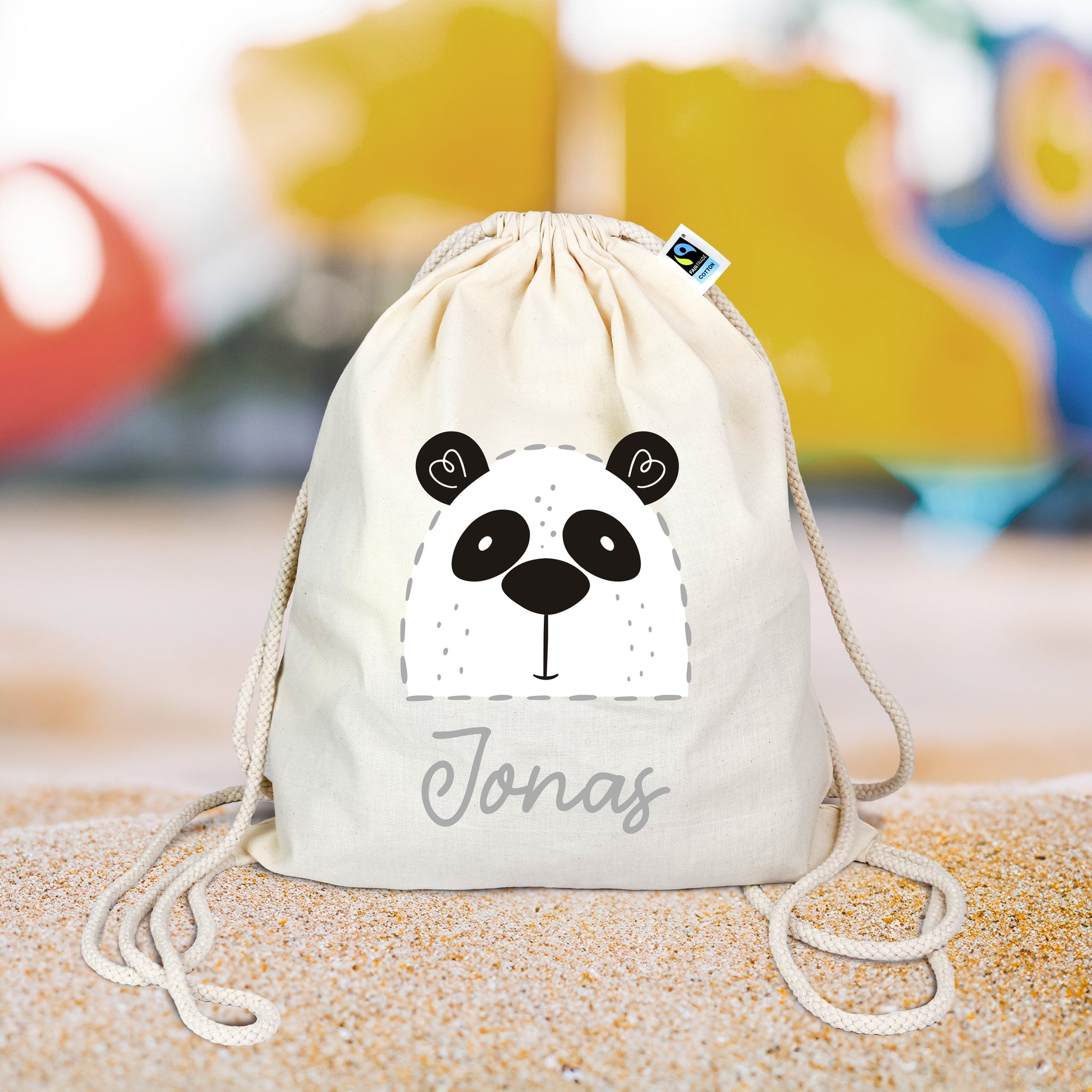 Turnbeutel aus Bio-Baumwolle | Panda mit Name - verschenkich.de