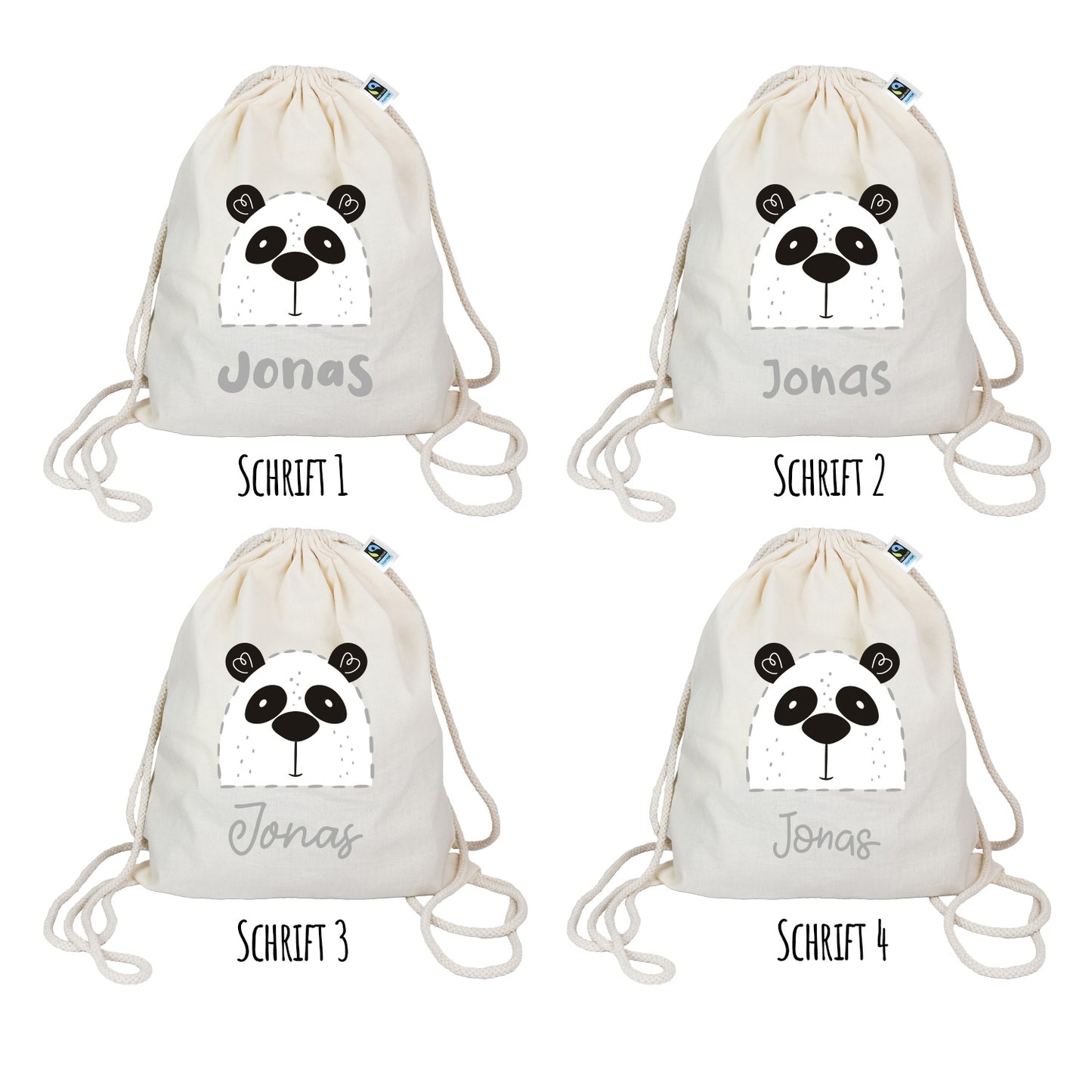 Turnbeutel aus Bio-Baumwolle | Panda mit Name - verschenkich.de