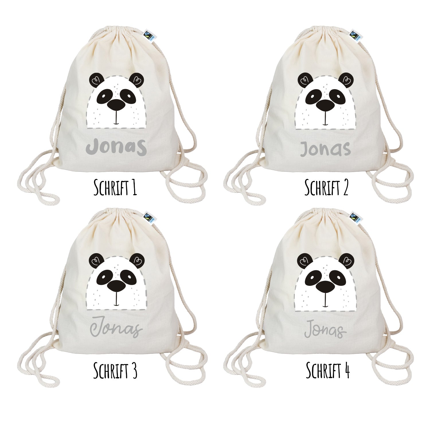 Turnbeutel aus Bio-Baumwolle | Panda mit Name - verschenkich.de