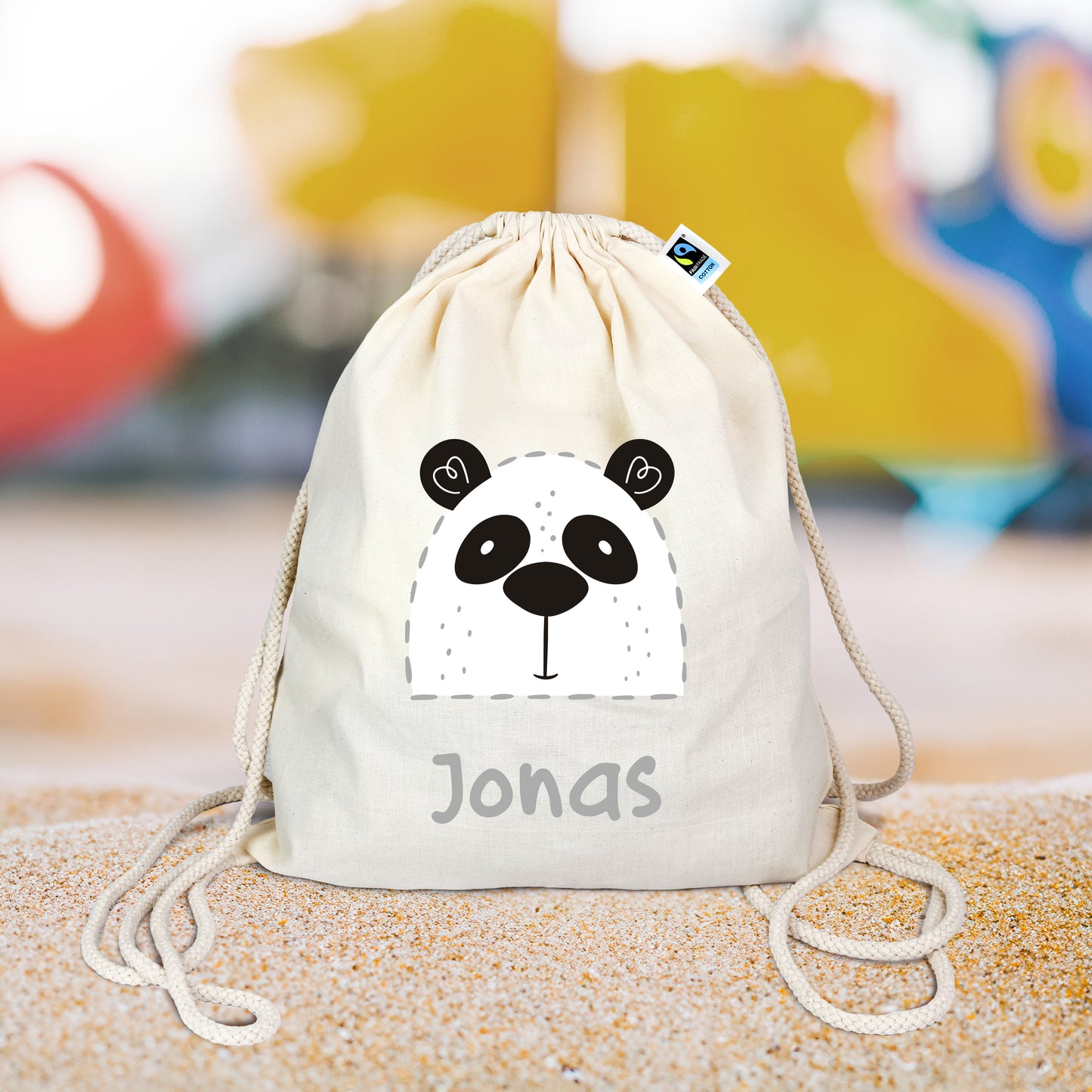 Turnbeutel aus Bio-Baumwolle | Panda mit Name - verschenkich.de