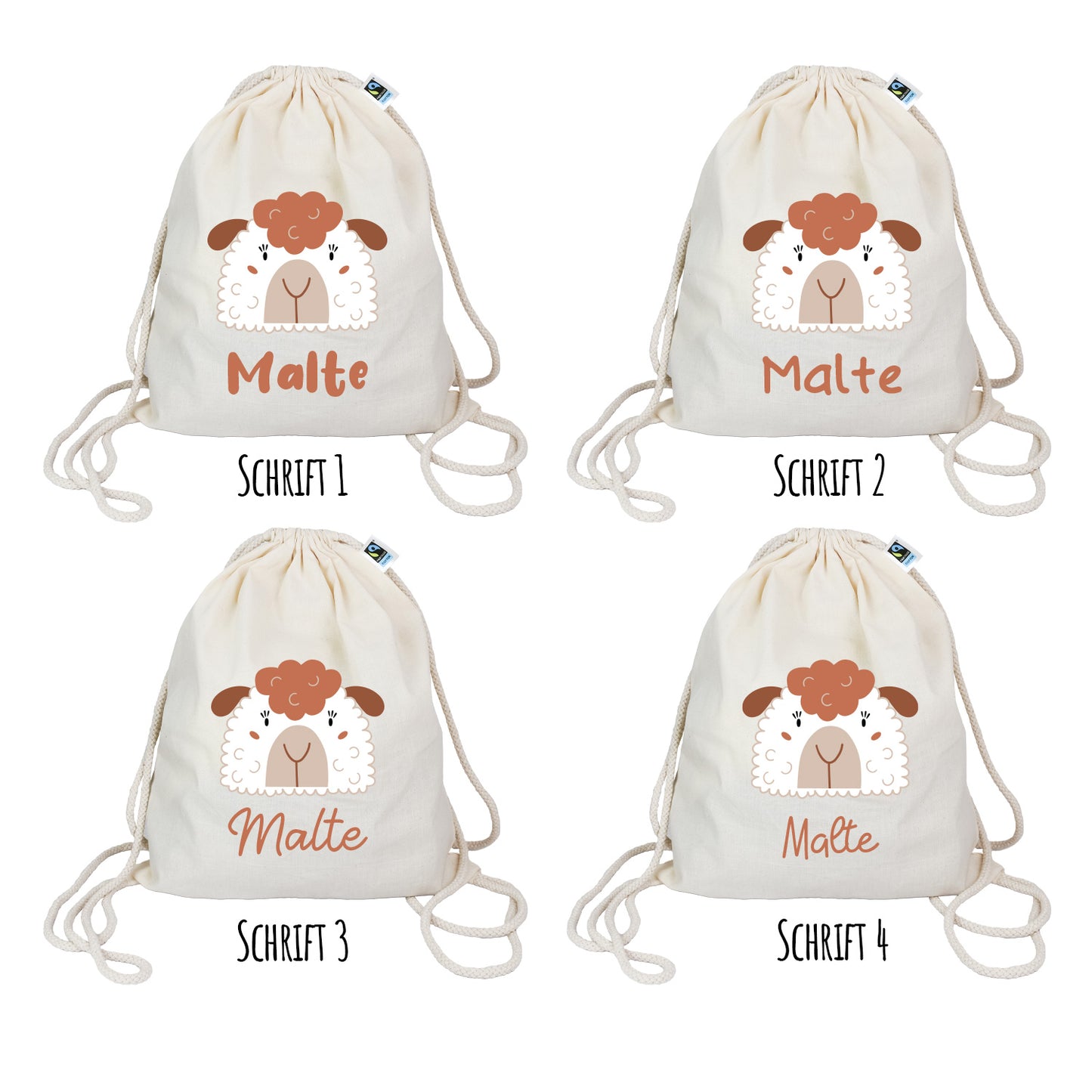 Turnbeutel aus Bio-Baumwolle | Schaf mit Name - verschenkich.de