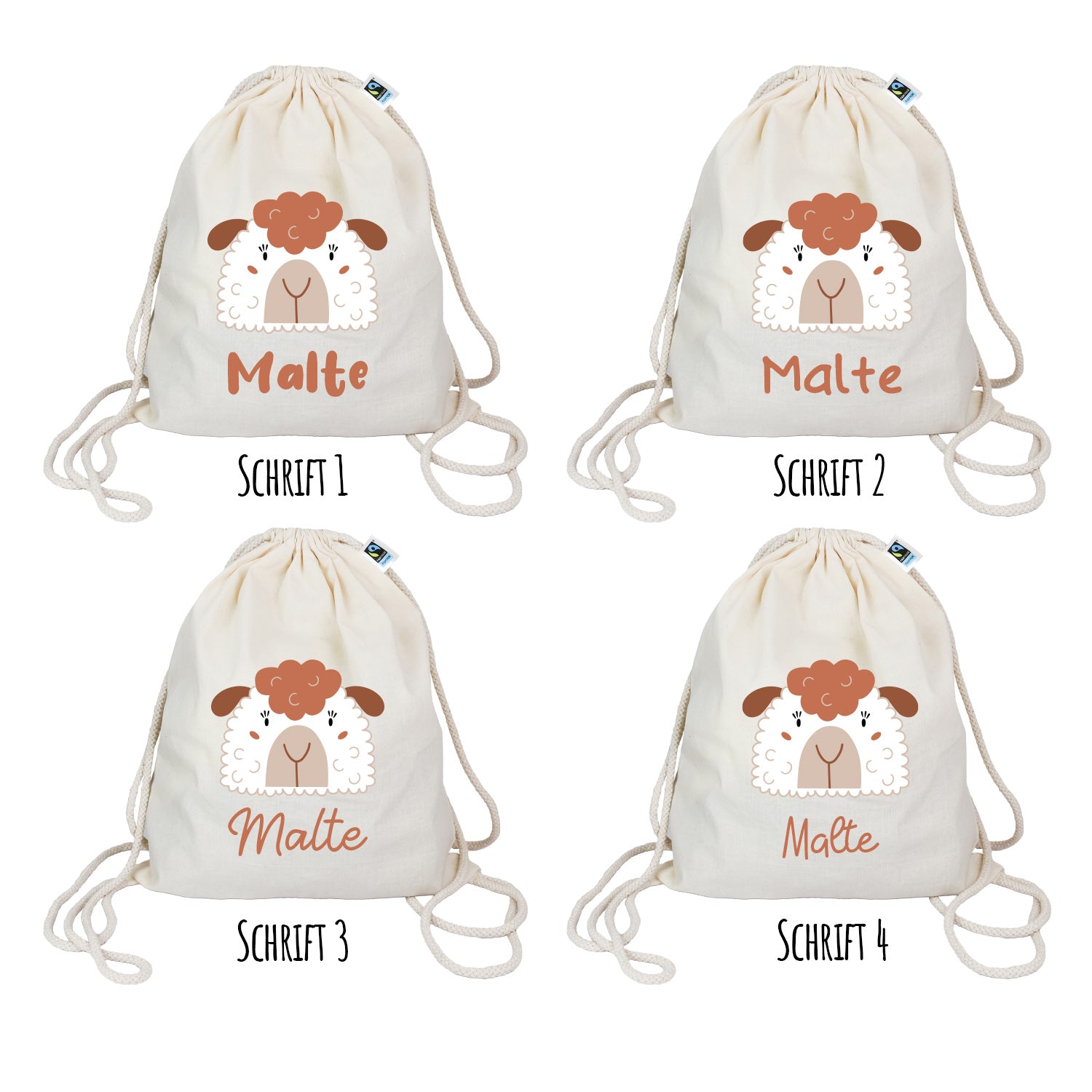Turnbeutel aus Bio-Baumwolle | Schaf mit Name - verschenkich.de