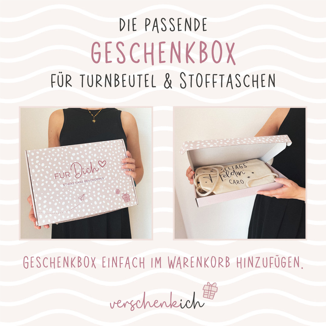 Personalisierter Turnbeutel aus Bio- Baumwolle | mit Wunschnamen | Regenbogen rosa | fuer Schule und Kindergarten