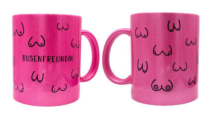 Keramik Tasse in Glitzer + Pink | Busenfreundin 1.0