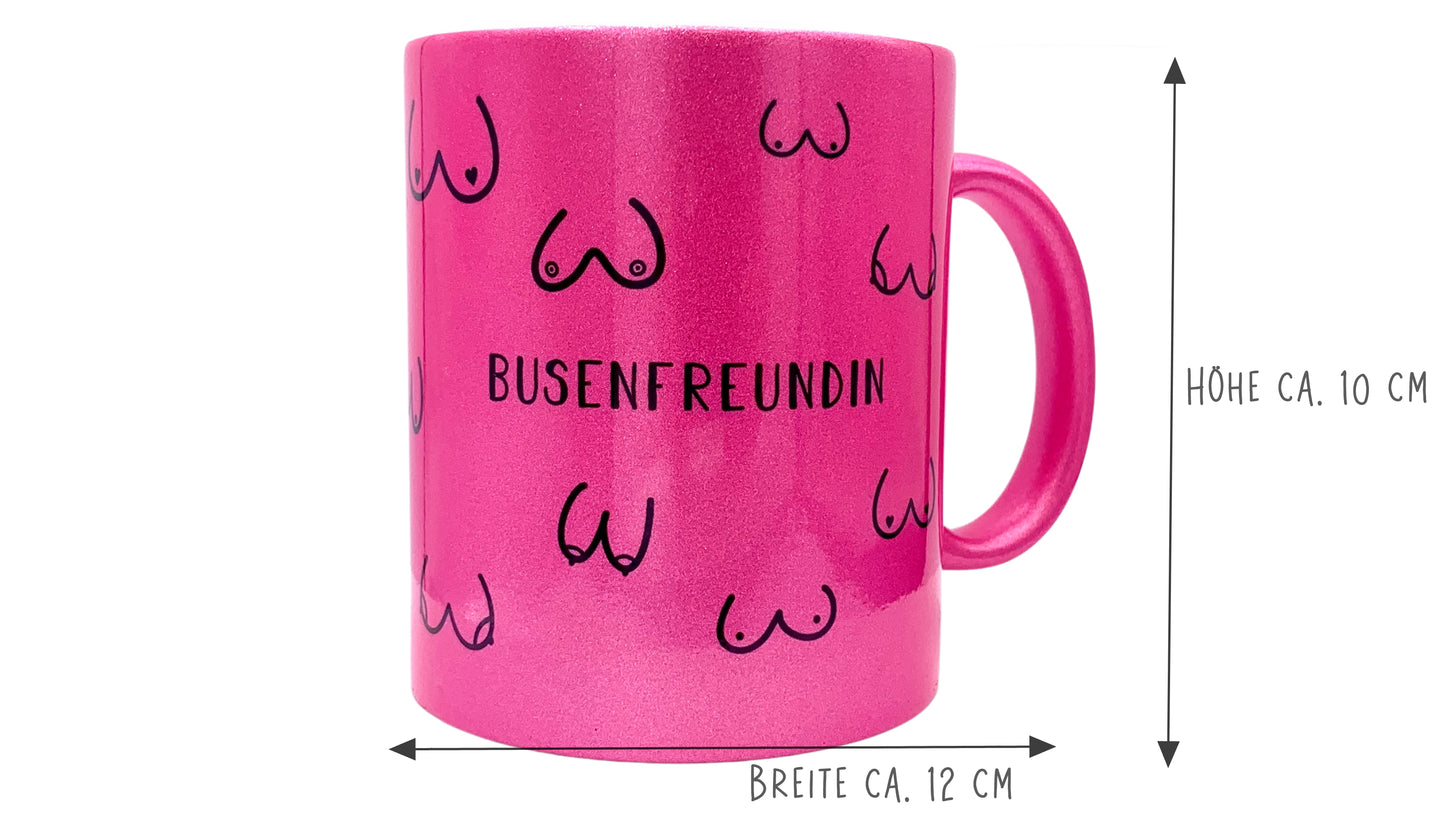 Keramik Tasse in Glitzer + Pink | Busenfreundin 1.0